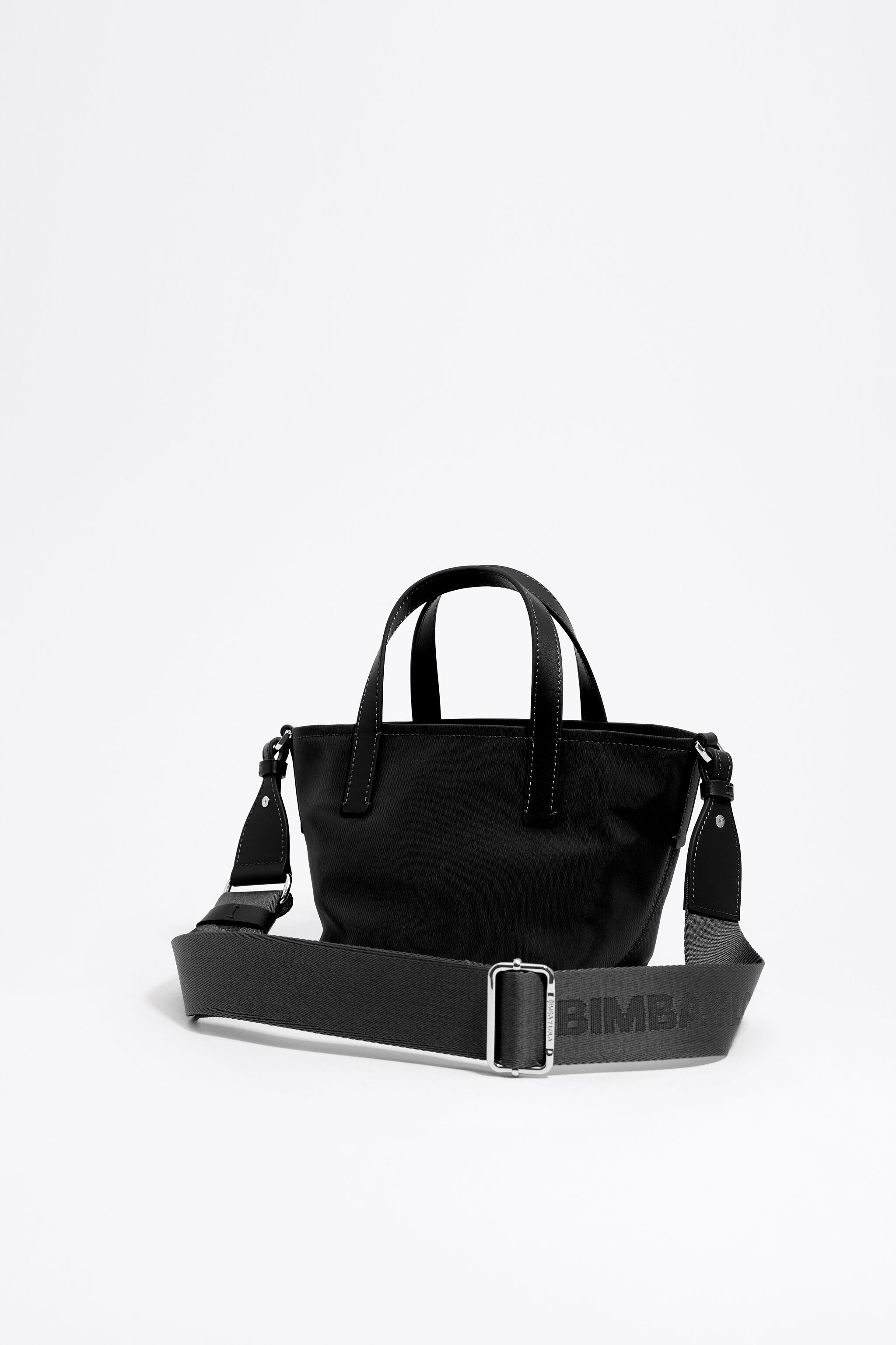 Mini black nylon shopper bag