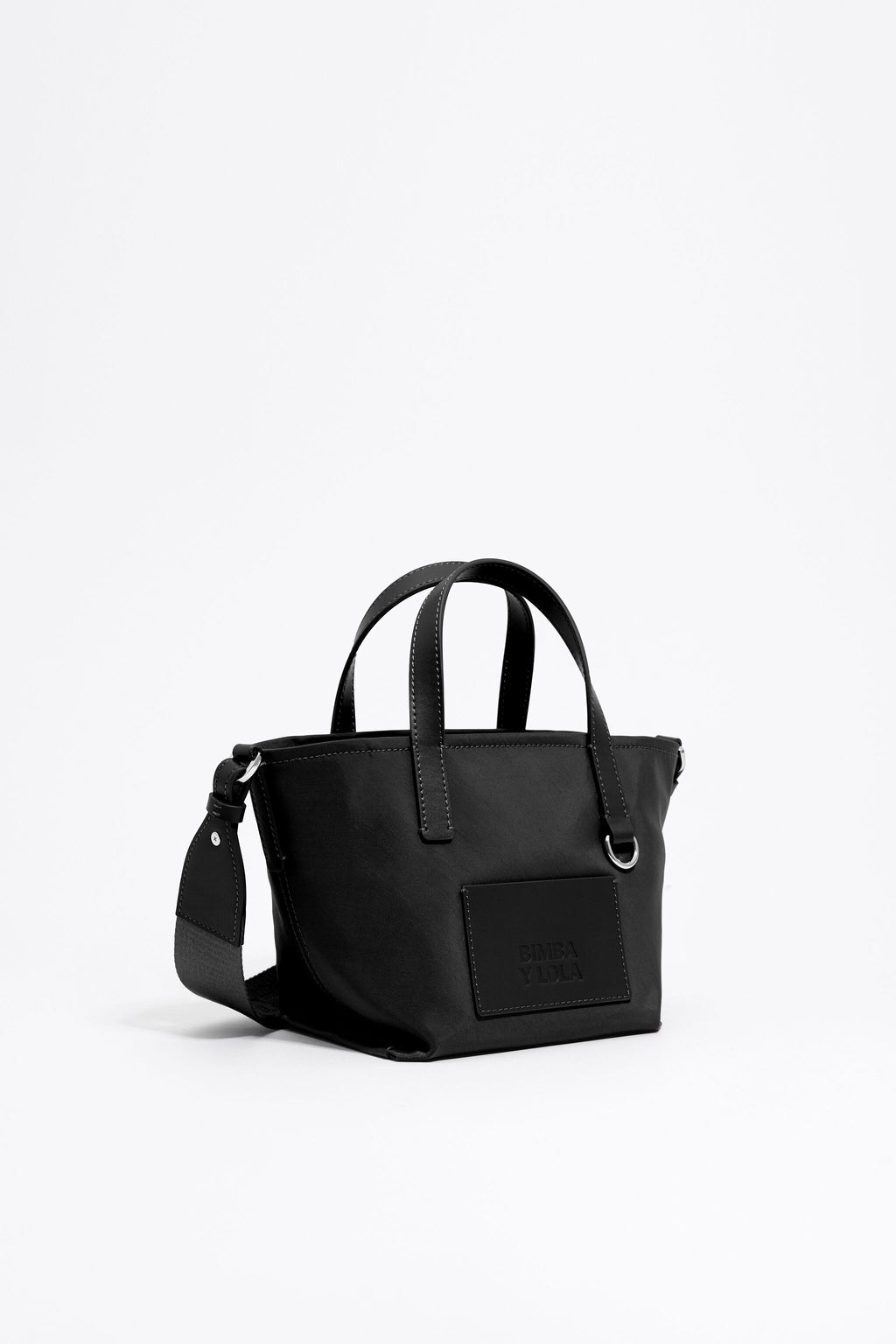 Mini black nylon shopper bag