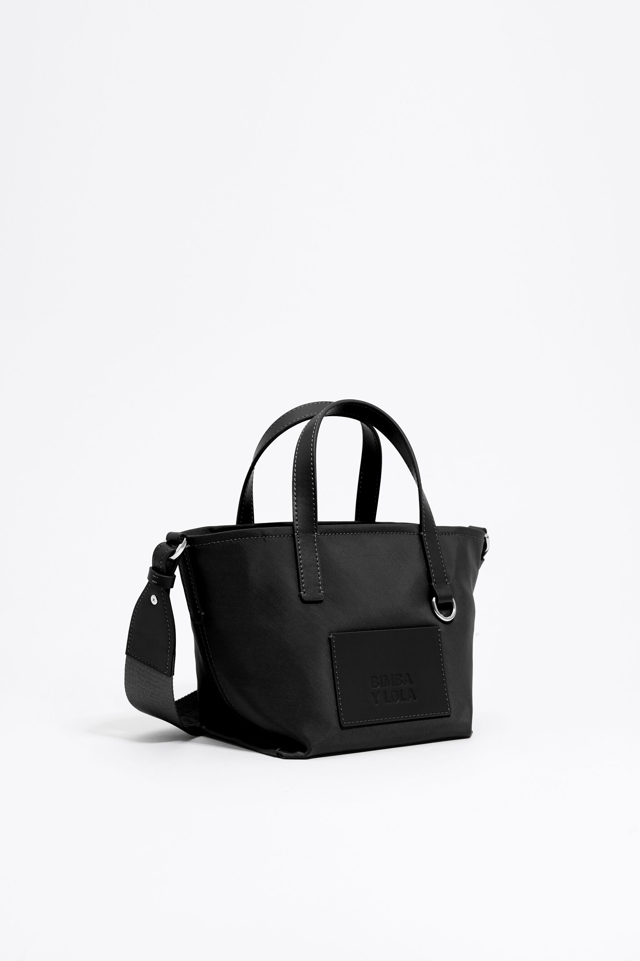 Mini black nylon shopper bag