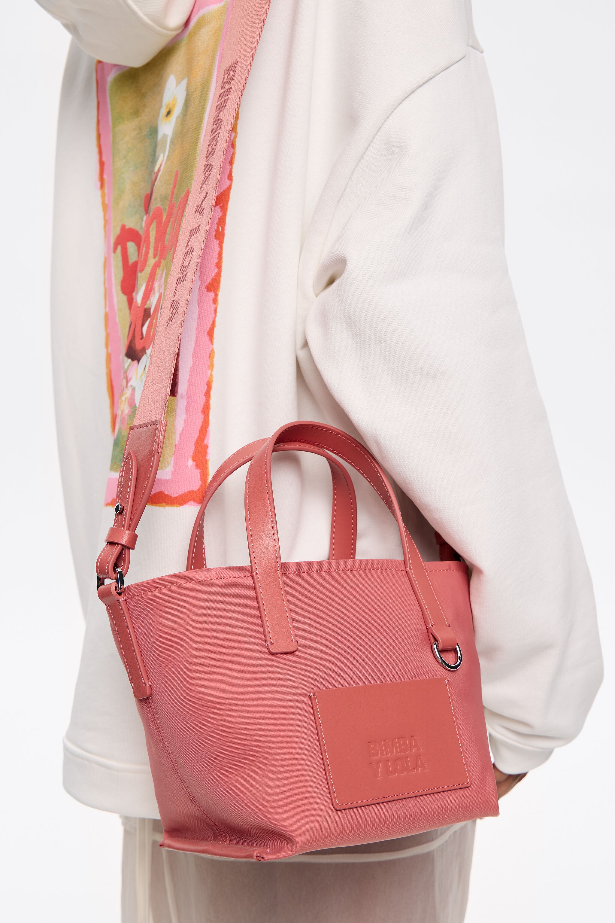 Mini pink nylon shopper bag