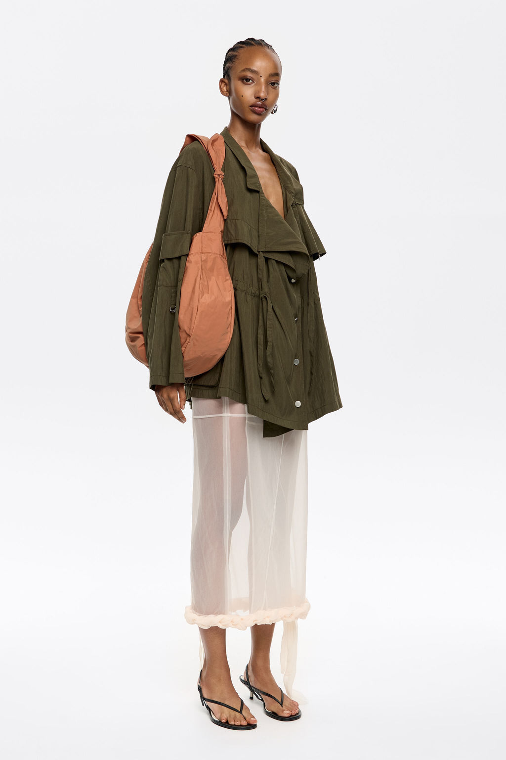 Large orange nylon shopper bag