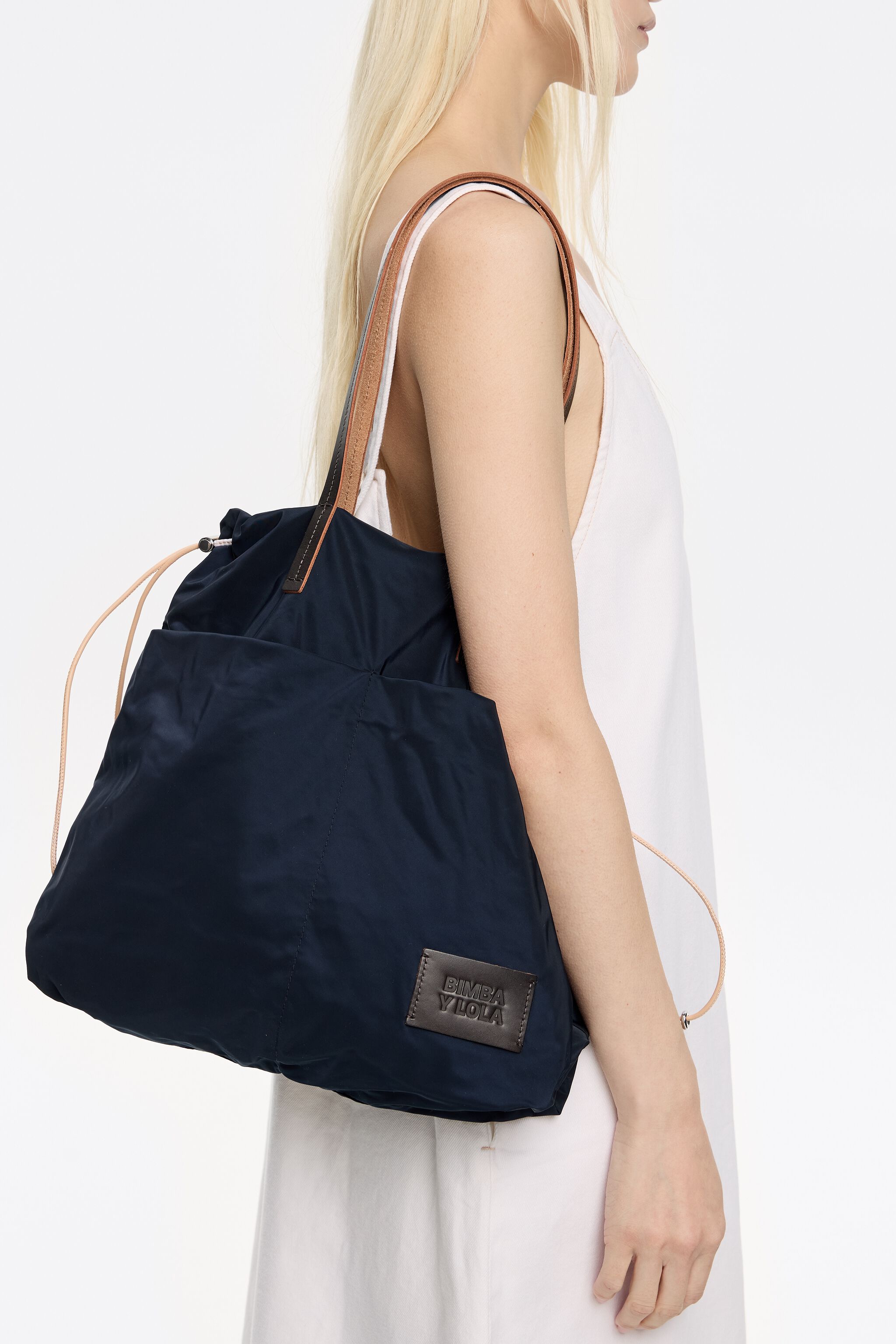 Midnight blue nylon shopper bag