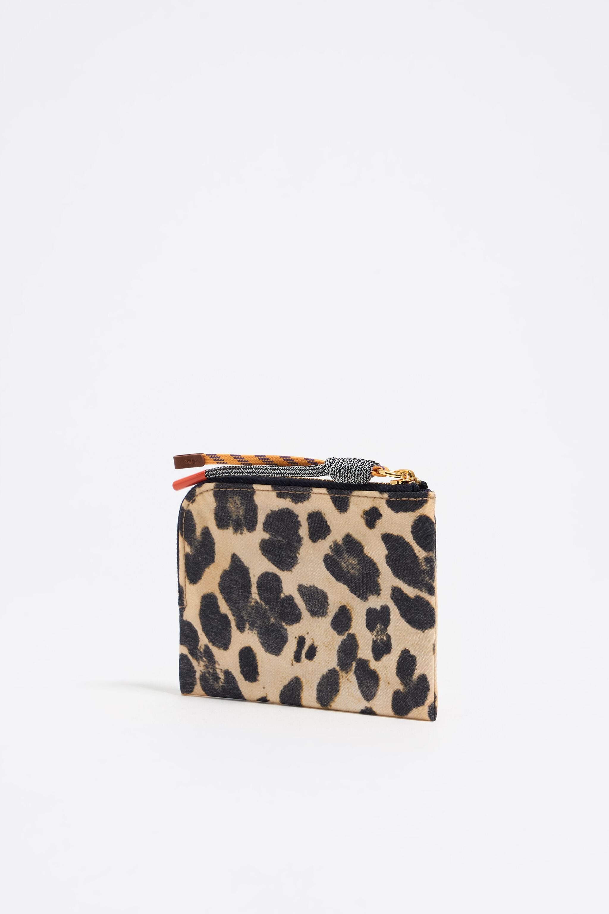 Beige Leopard print nylon coin purse