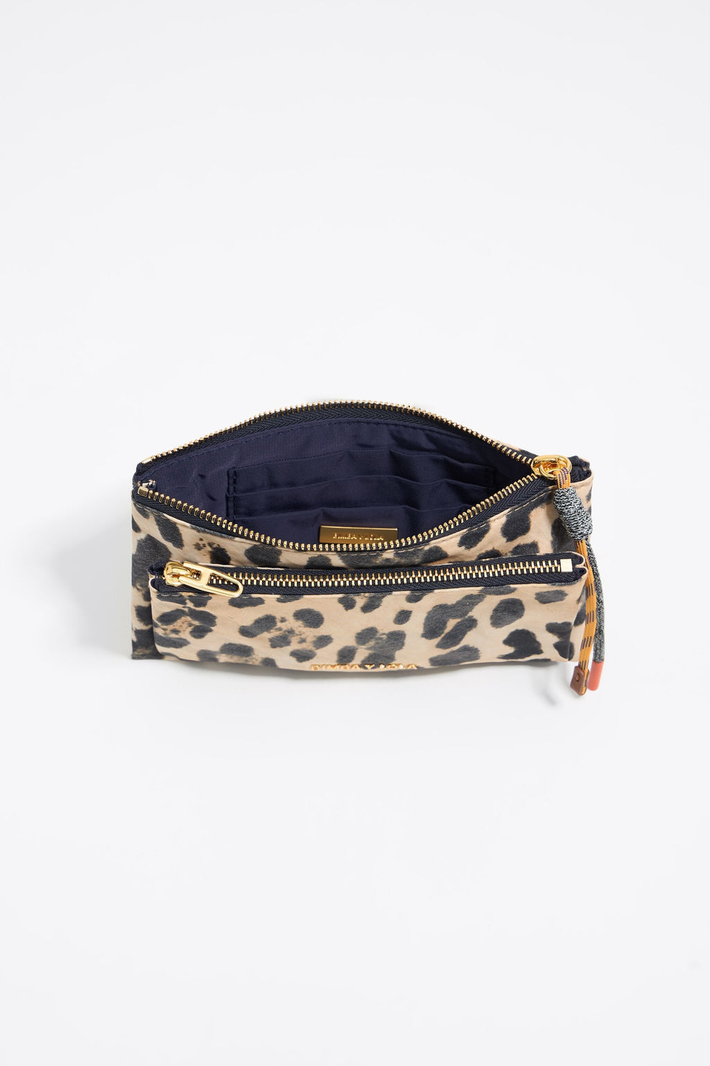 Beige Leopard nylon double purse