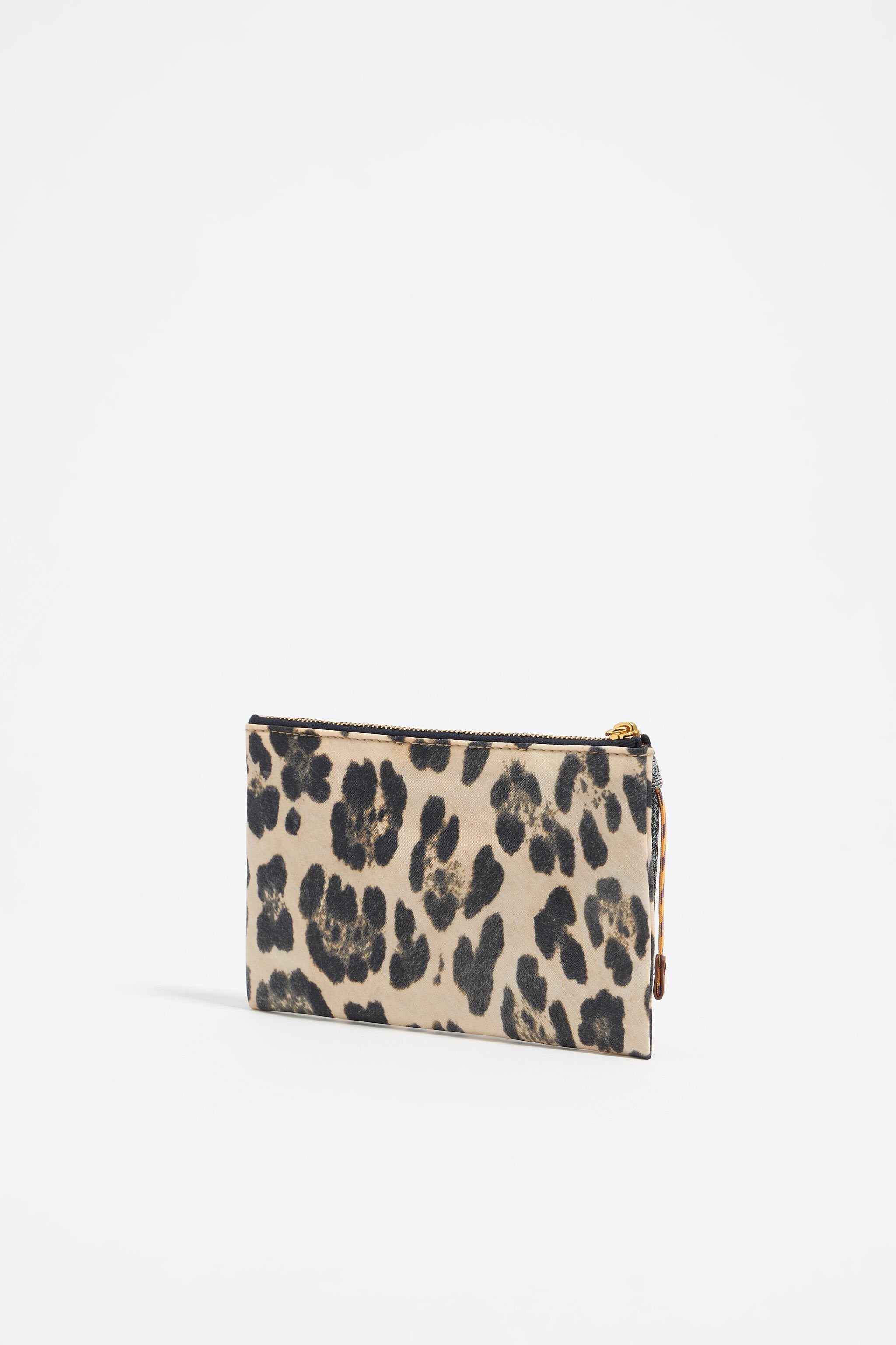 Beige Leopard nylon double purse