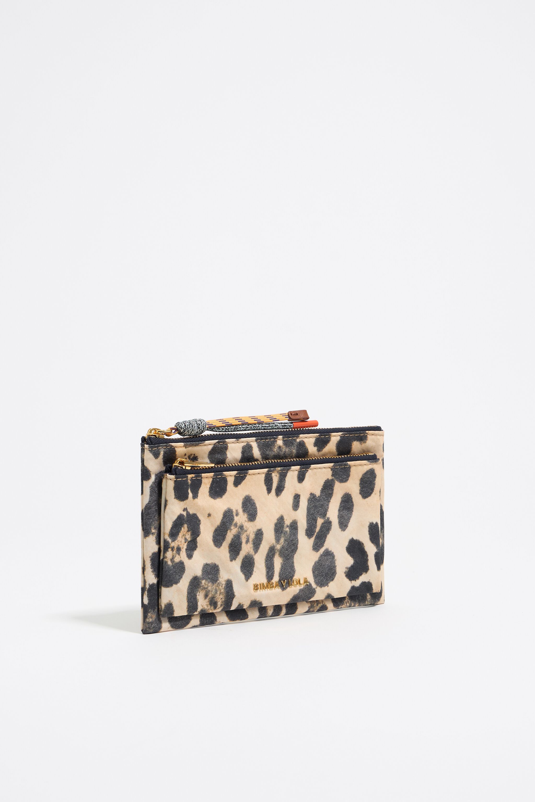 Beige Leopard nylon double purse