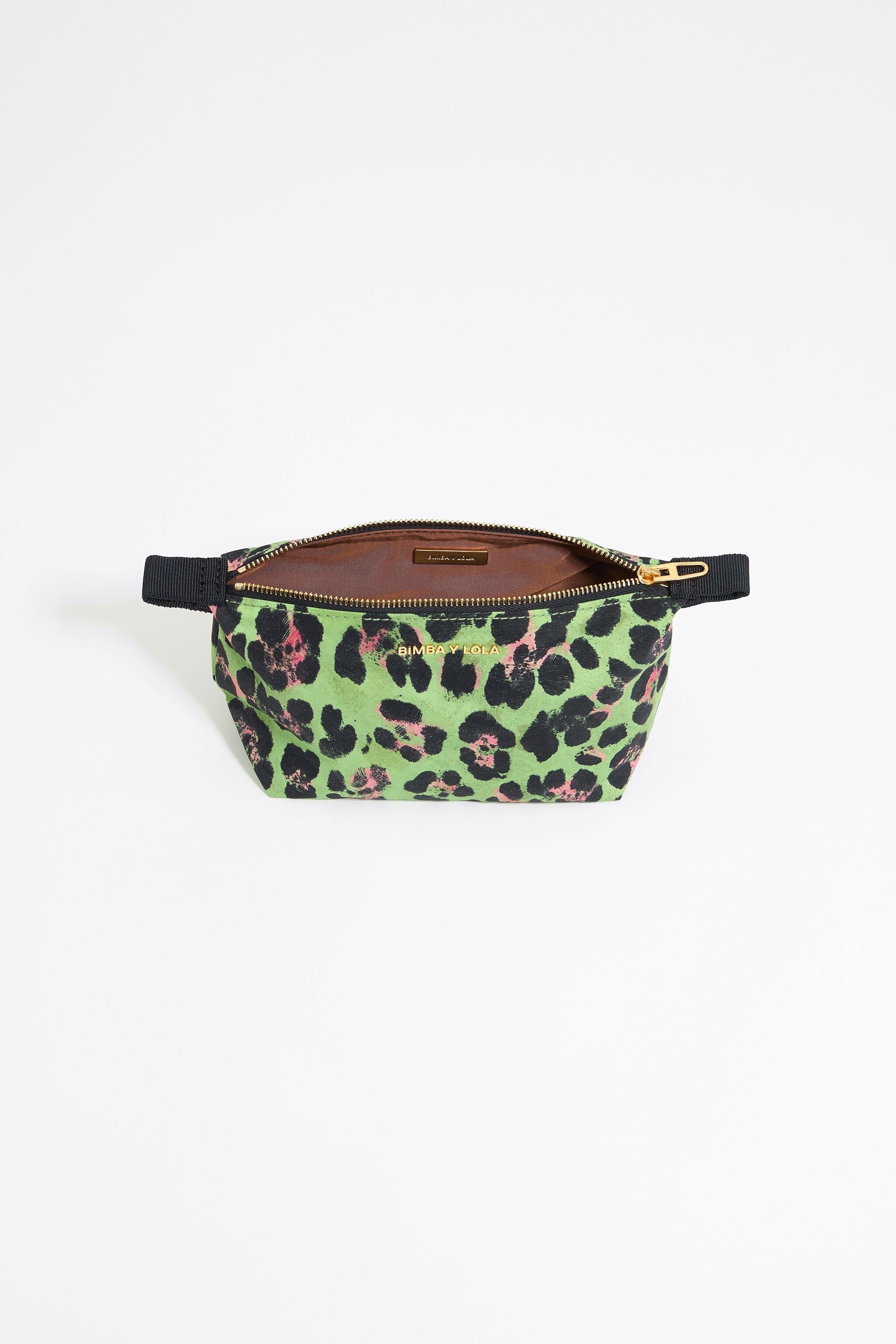 Small green Leopard nylon make-up case