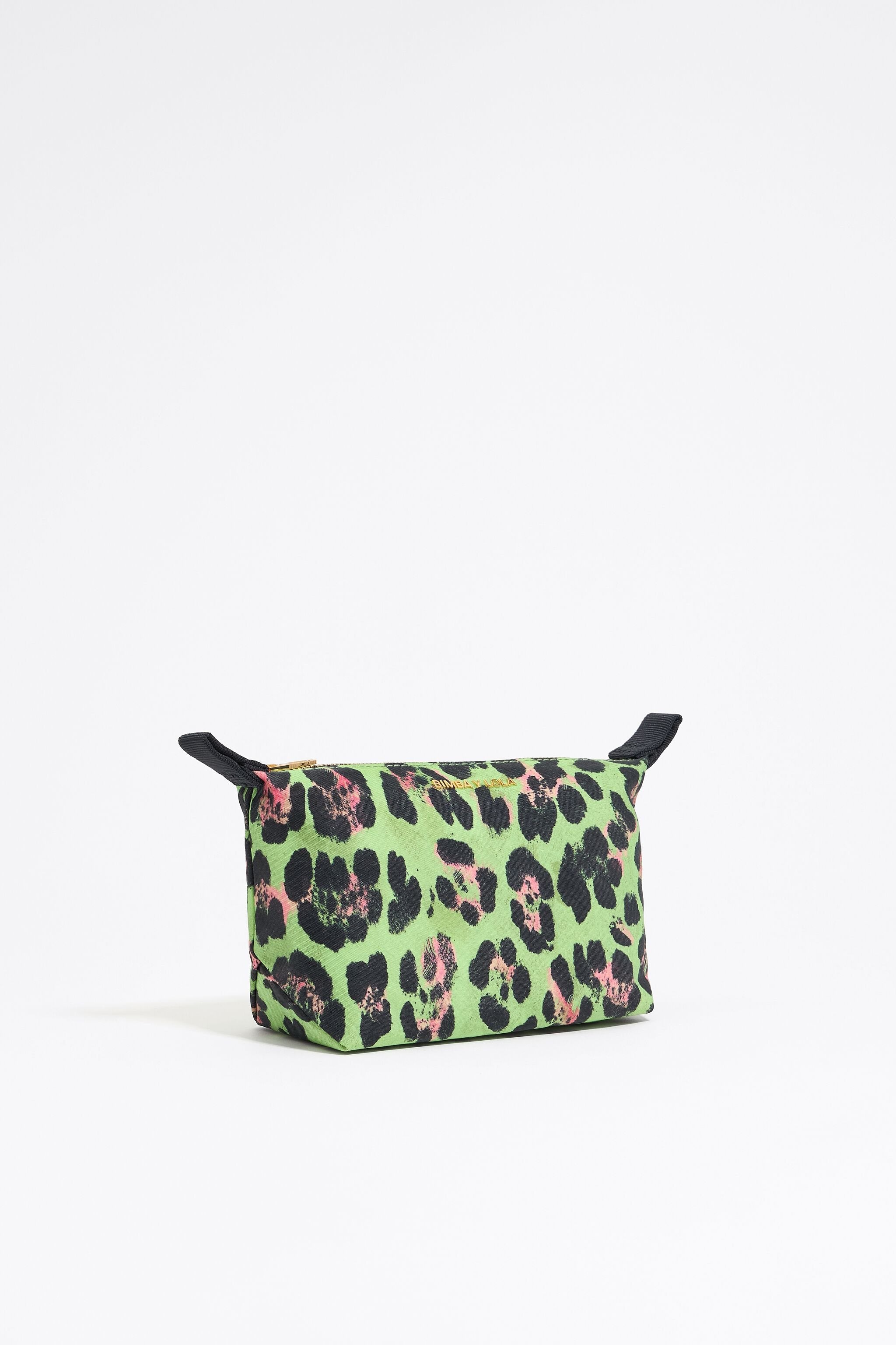 Small green Leopard nylon make-up case