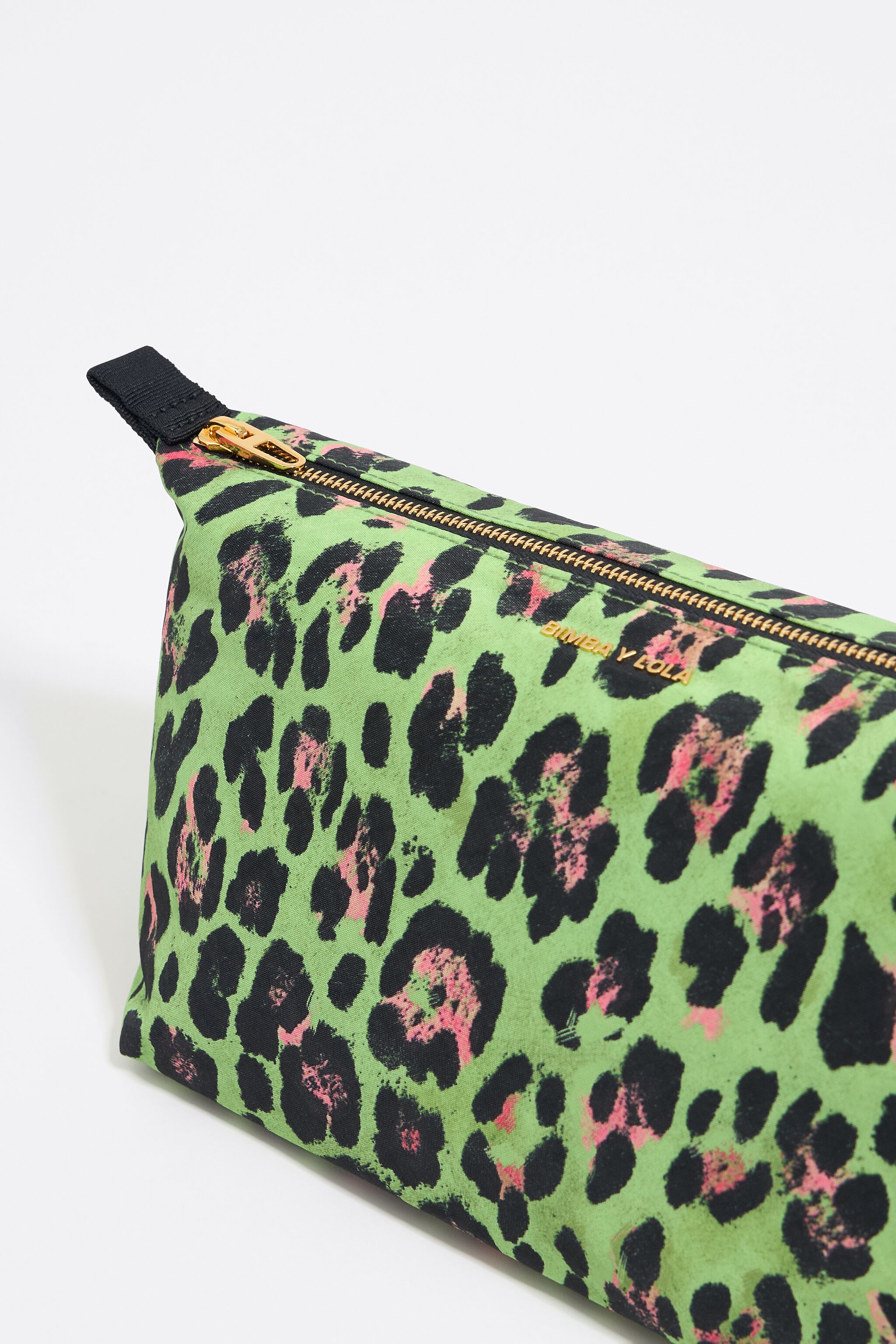 Large green Leopard nylon make-up case