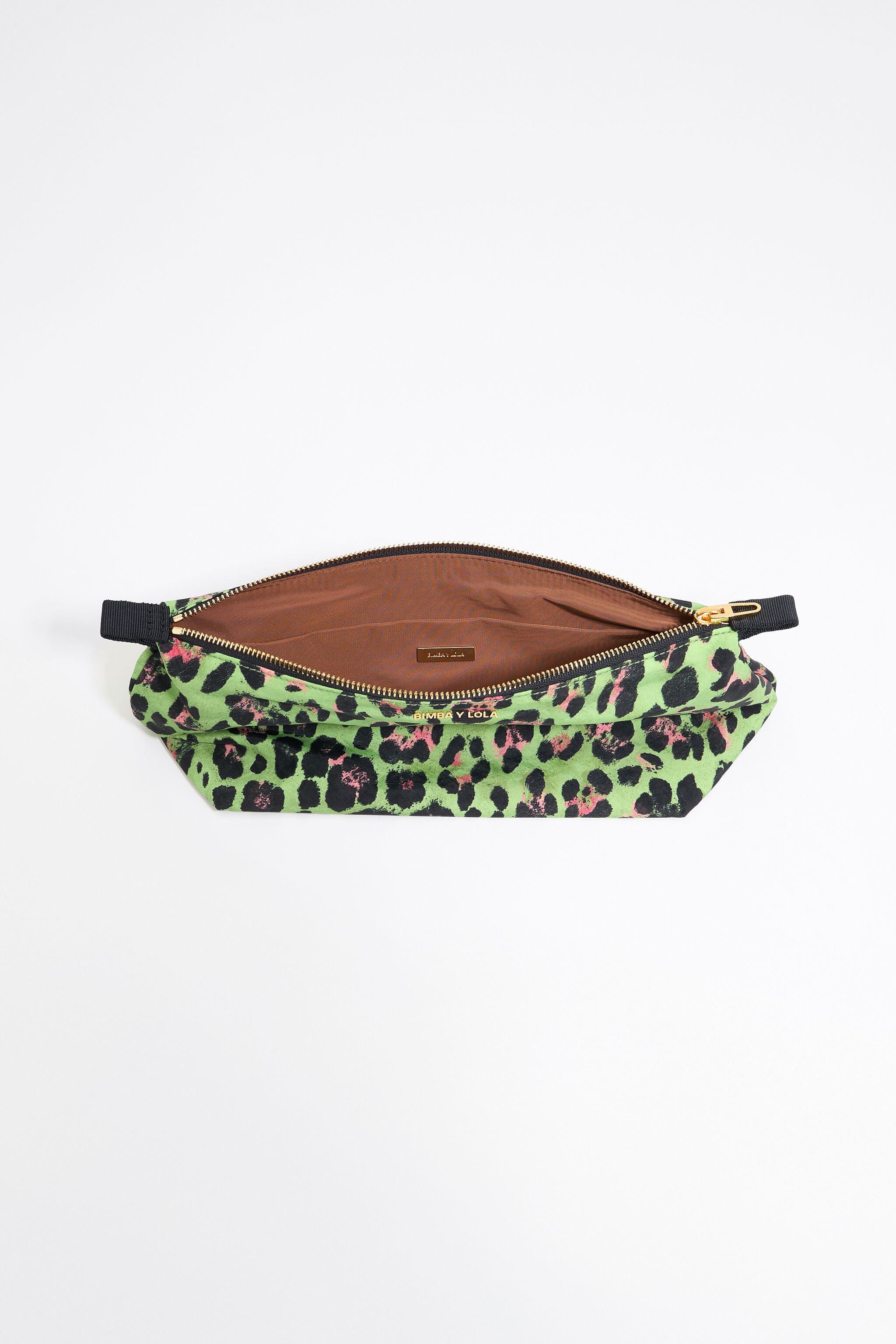 Large green Leopard nylon make-up case