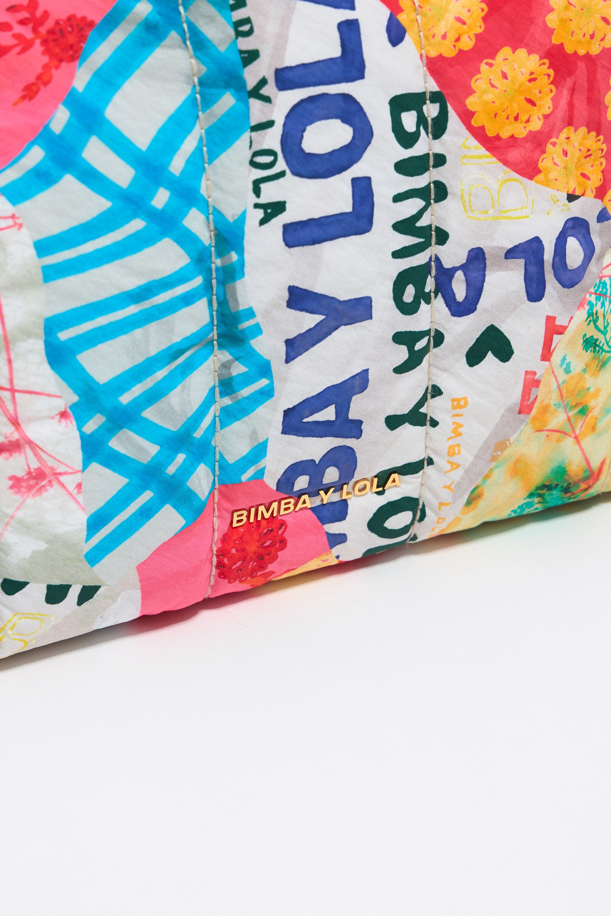 Large pink nylon Patchwork vanity case