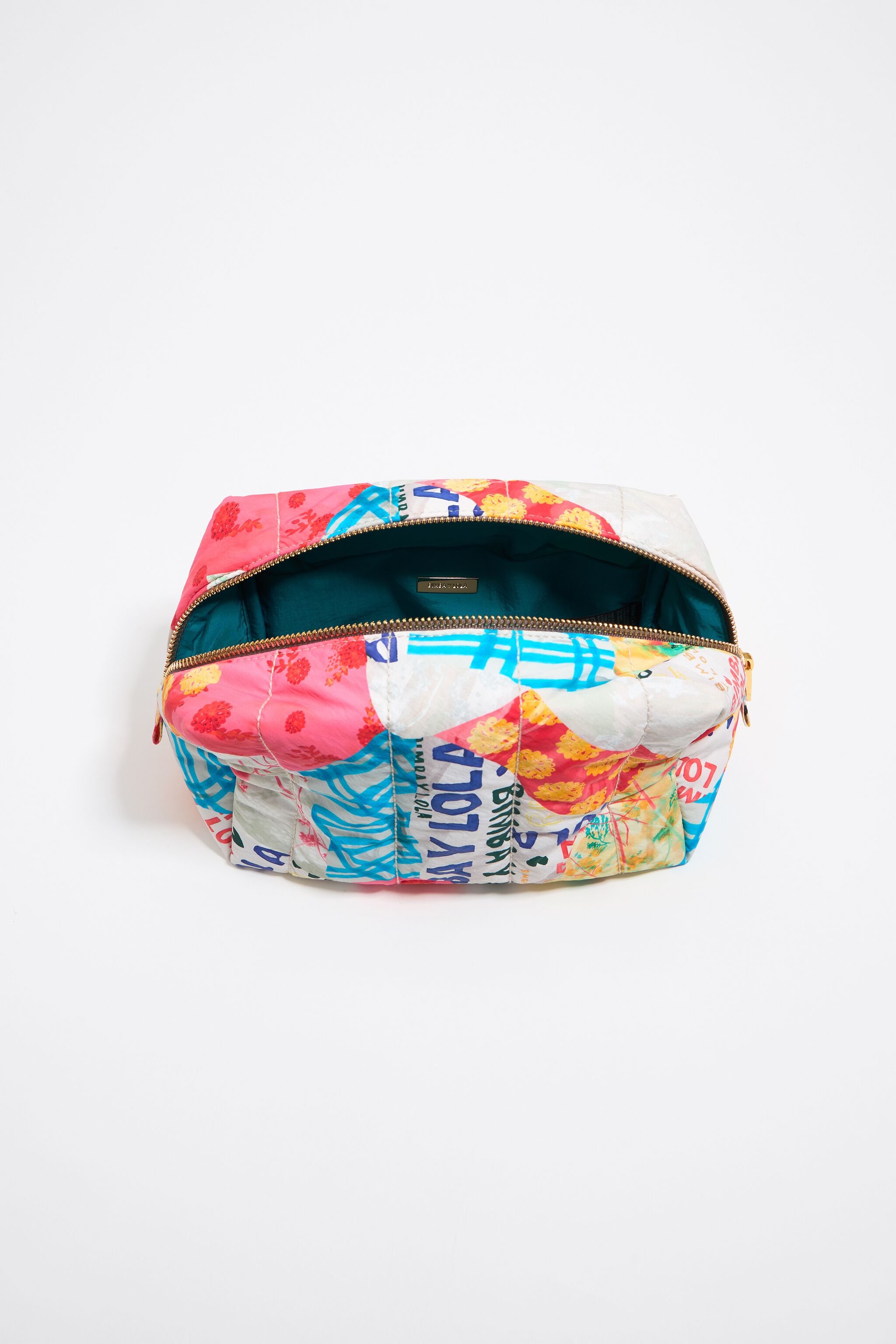 Large pink nylon Patchwork vanity case