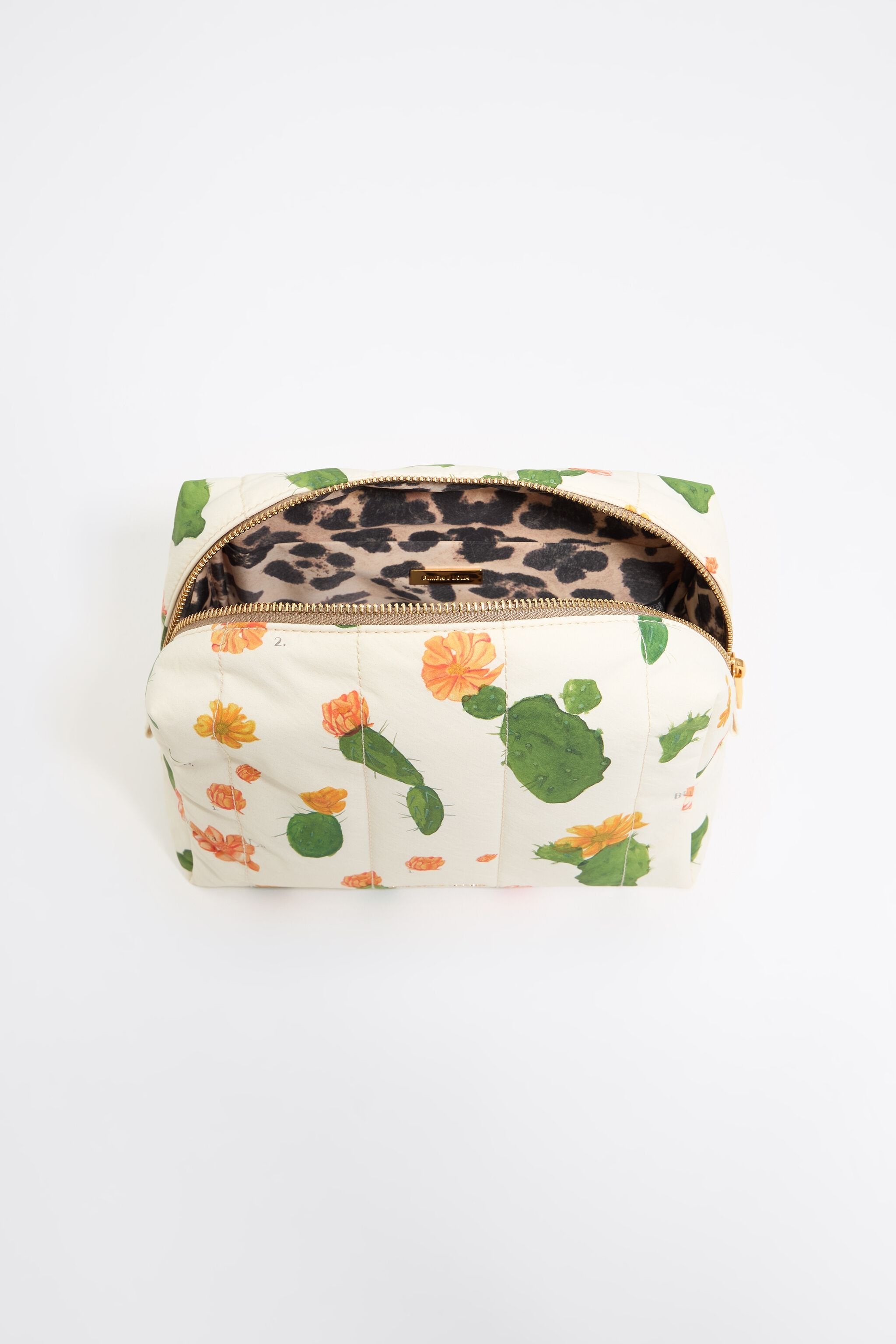 Large ivory Cactus nylon make-up case