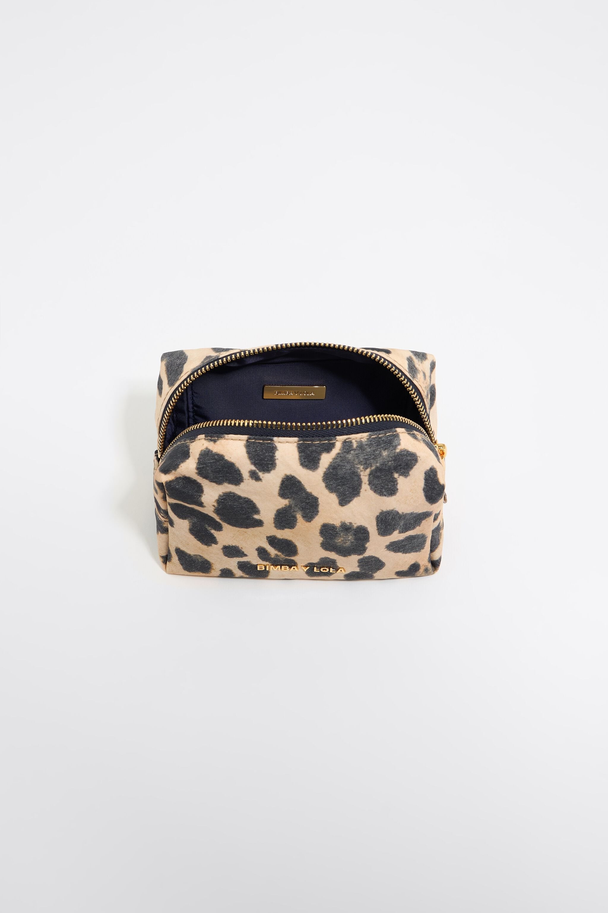 Small beige Leopard nylon make-up case