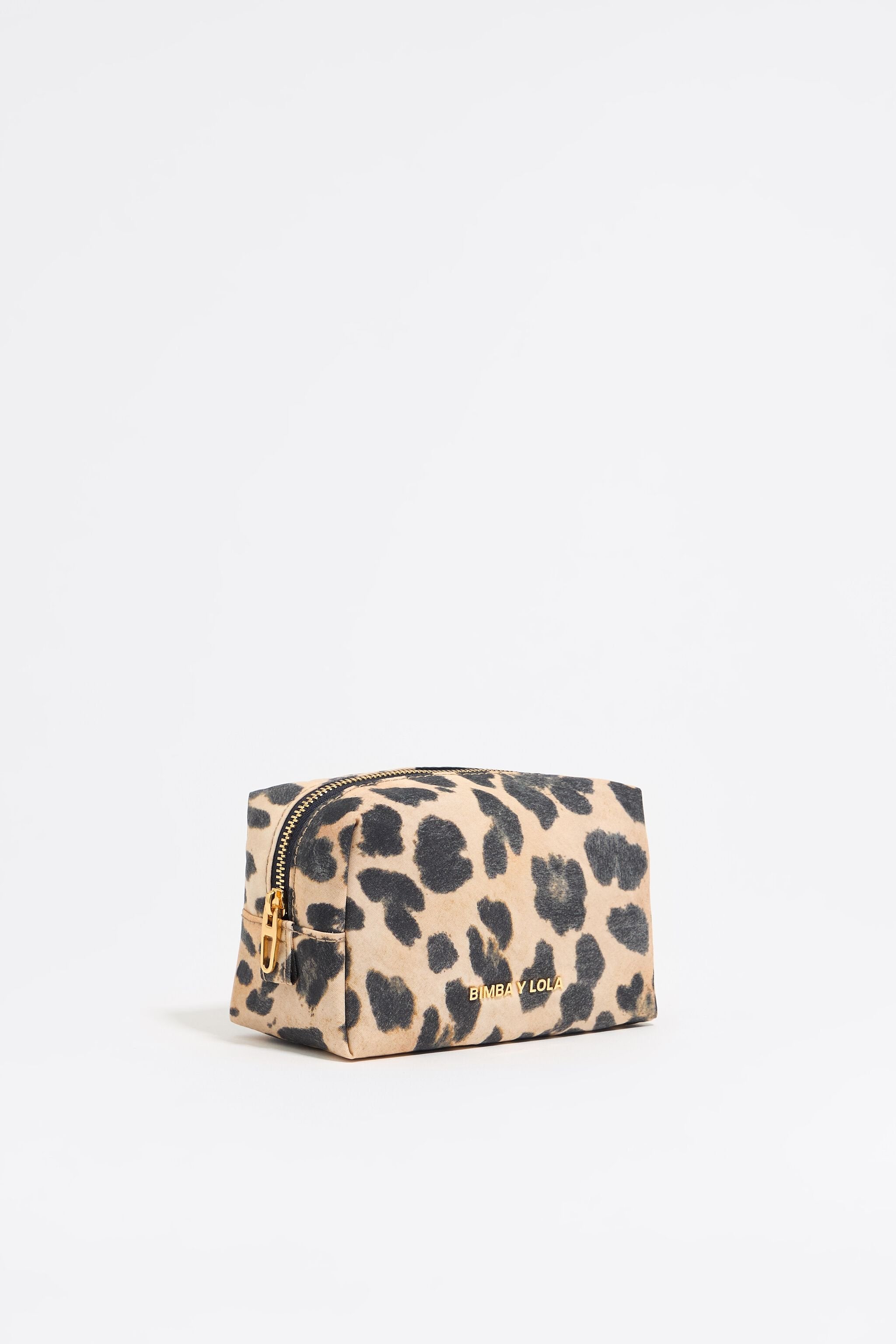 Small beige Leopard nylon make-up case
