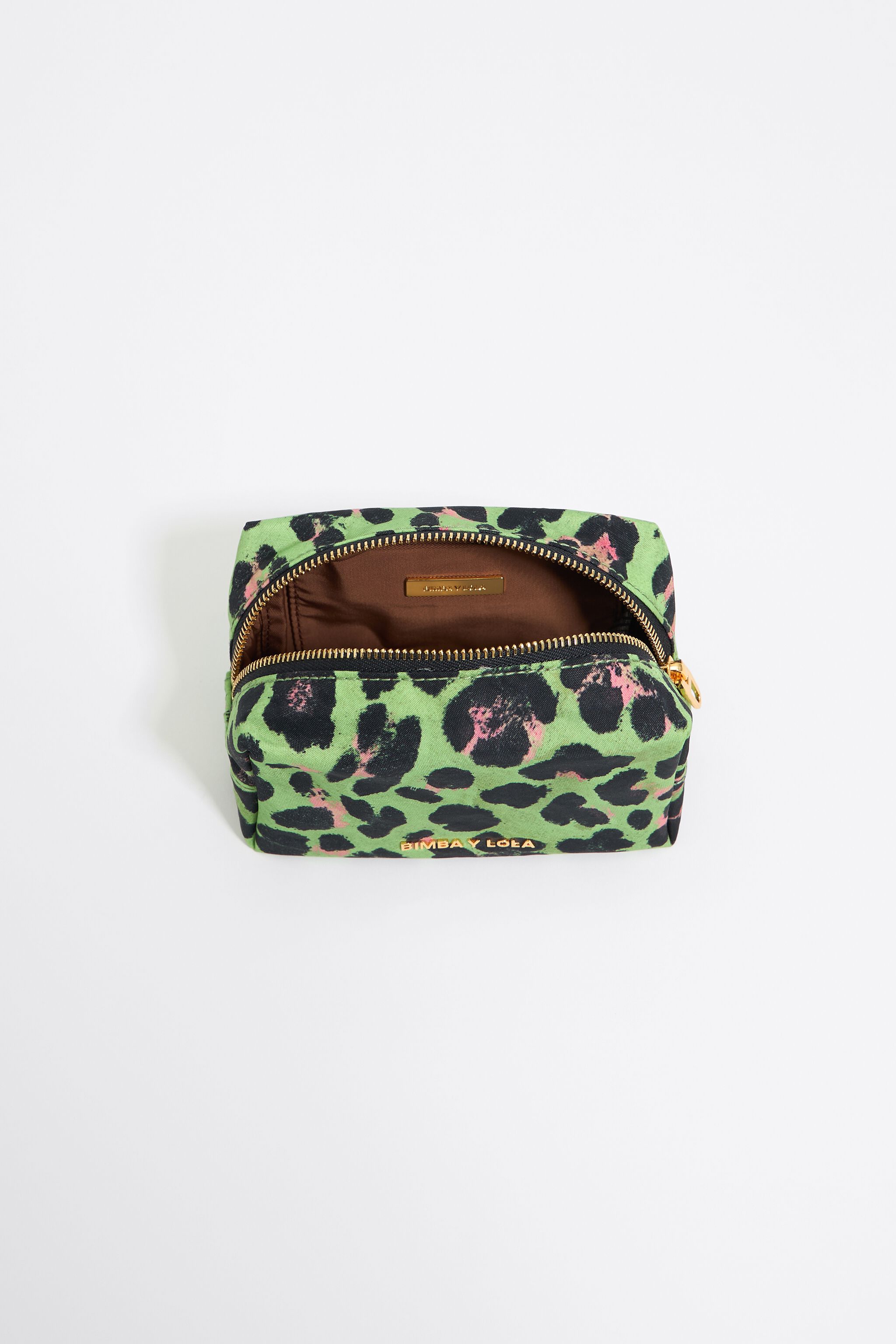 Small green Leopard nylon make-up case
