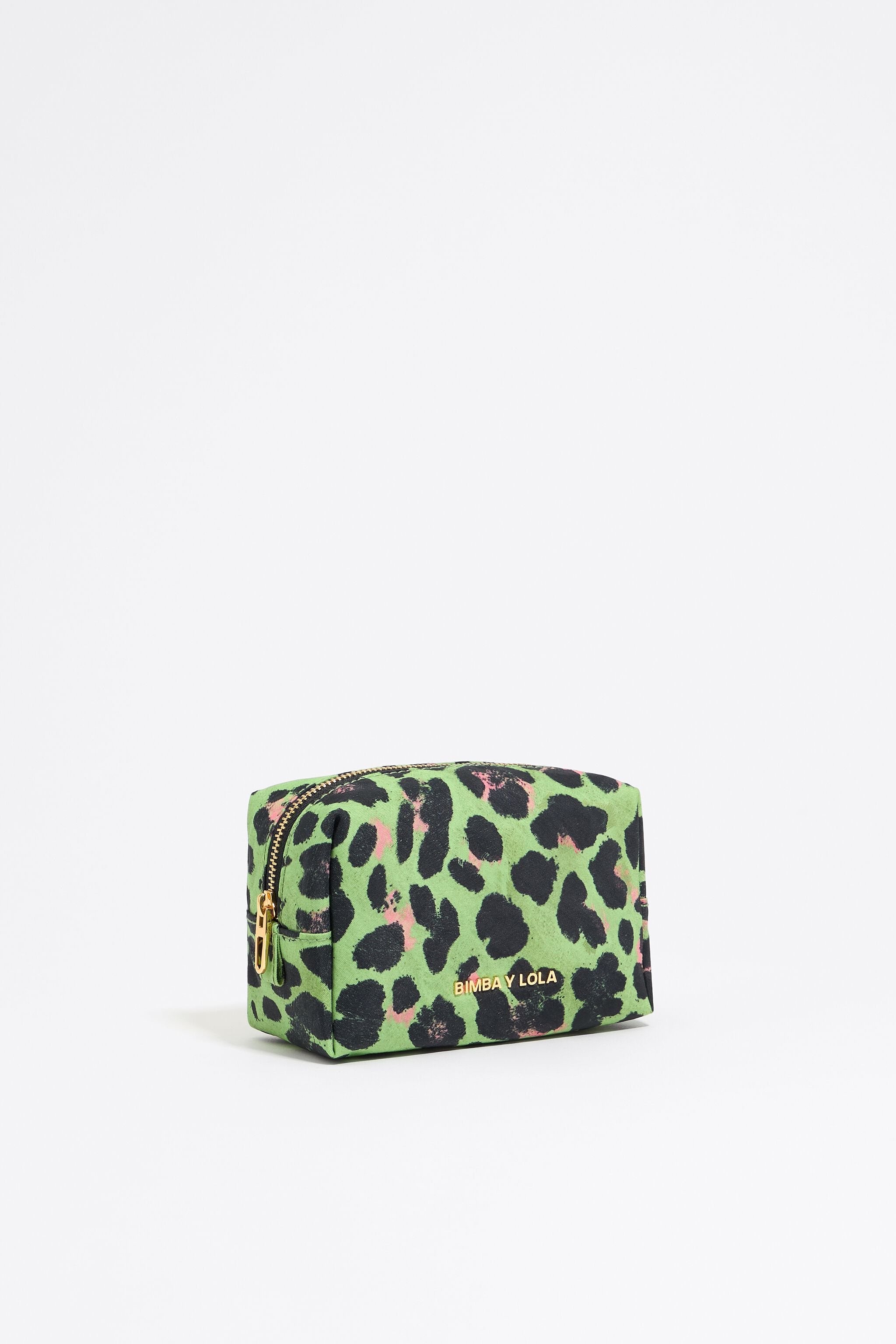 Small green Leopard nylon make-up case