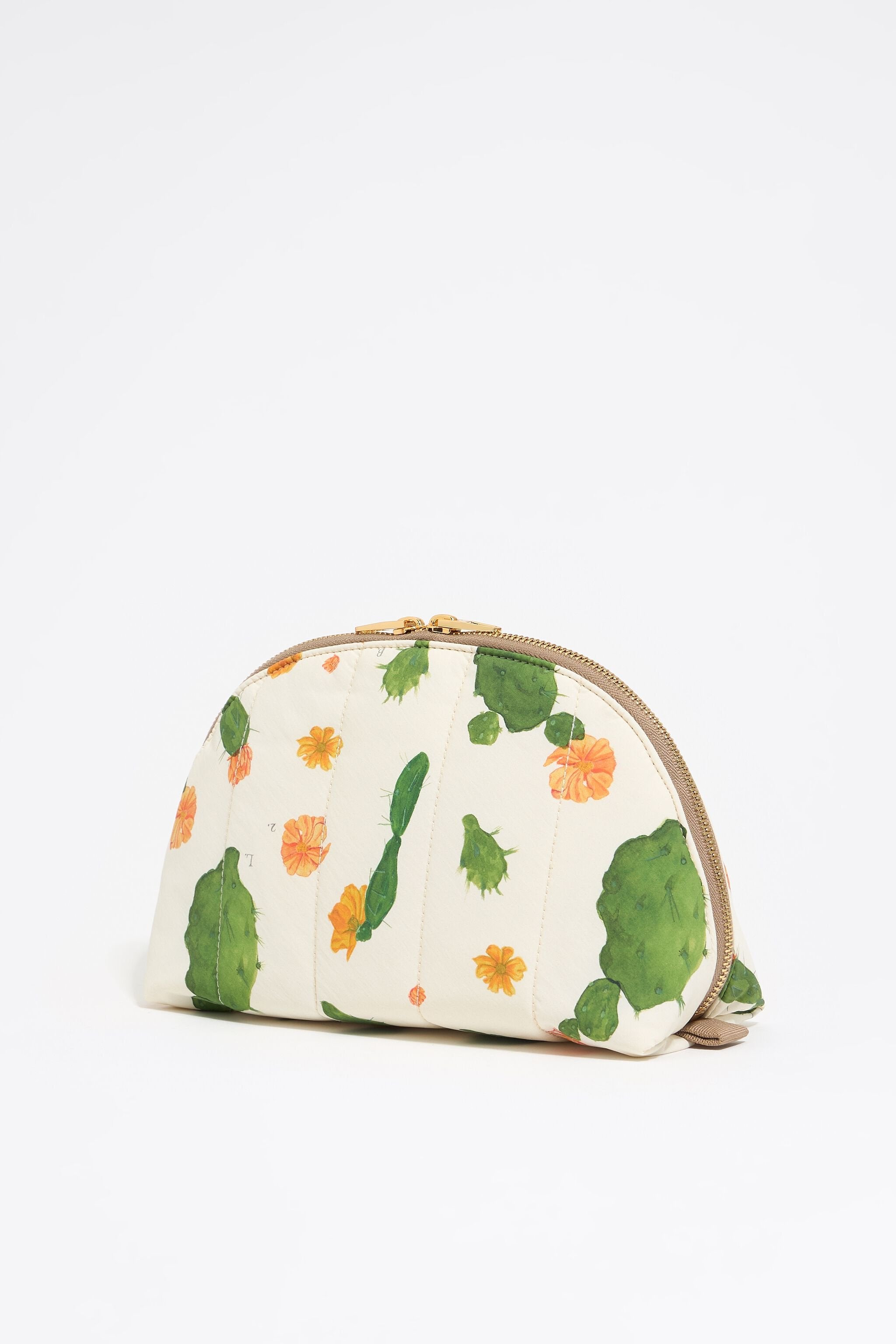 Large ivory Cactus nylon half-moon make-up case