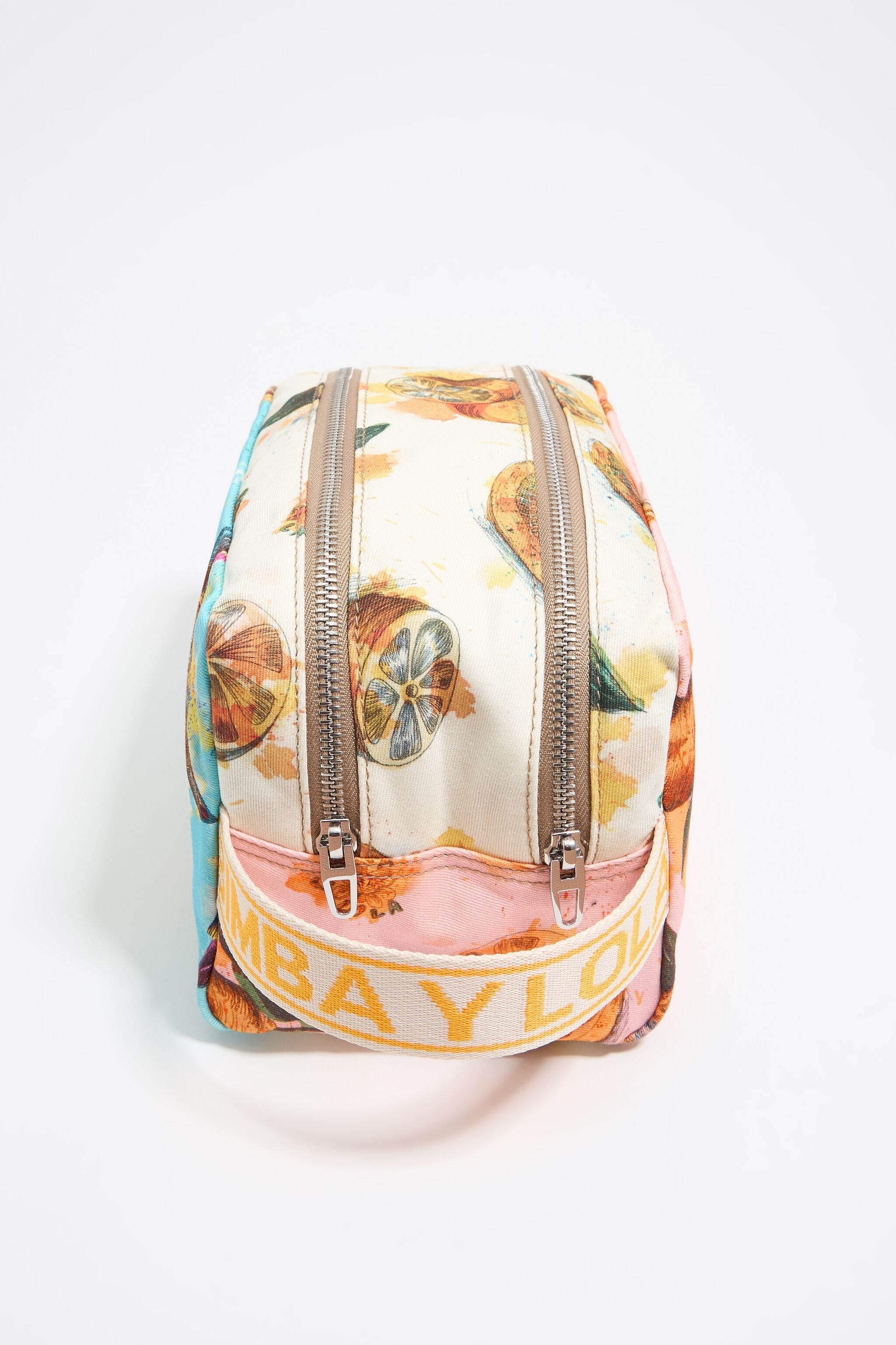 Large pink nylon Lemons double make-up case