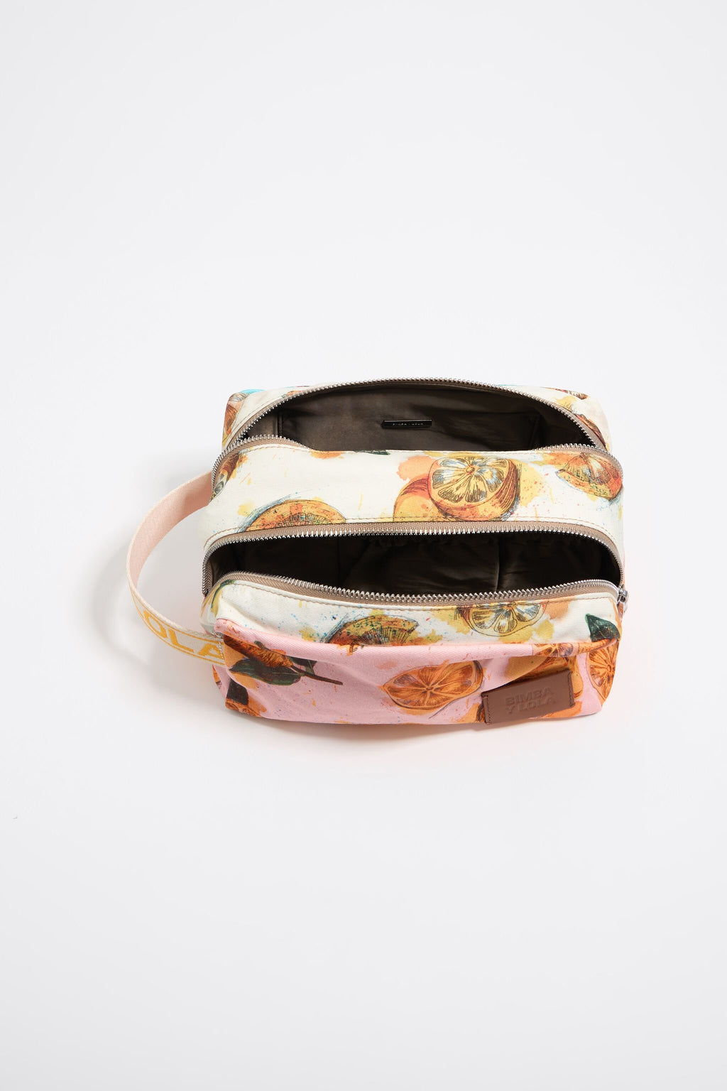 Large pink nylon Lemons double make-up case