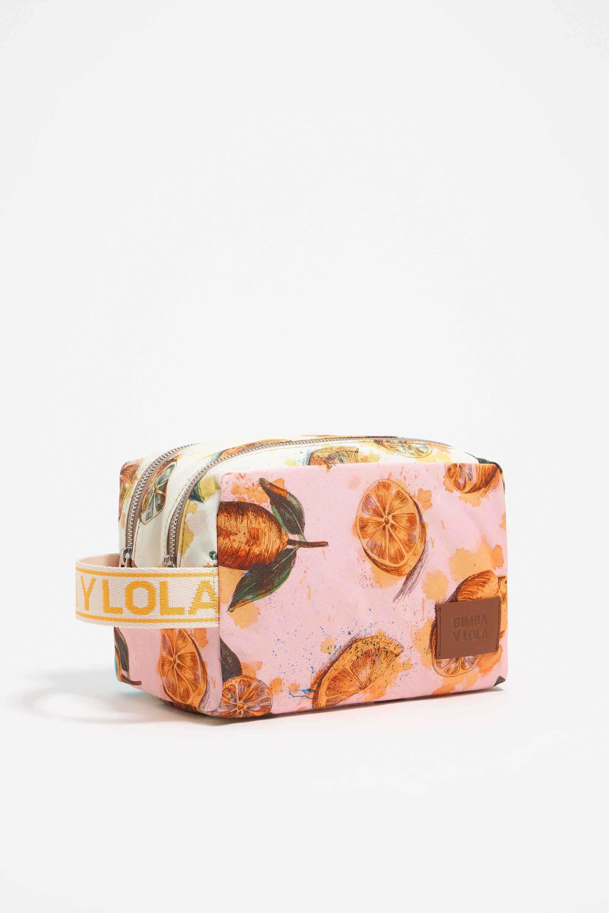 Large pink nylon Lemons double make-up case