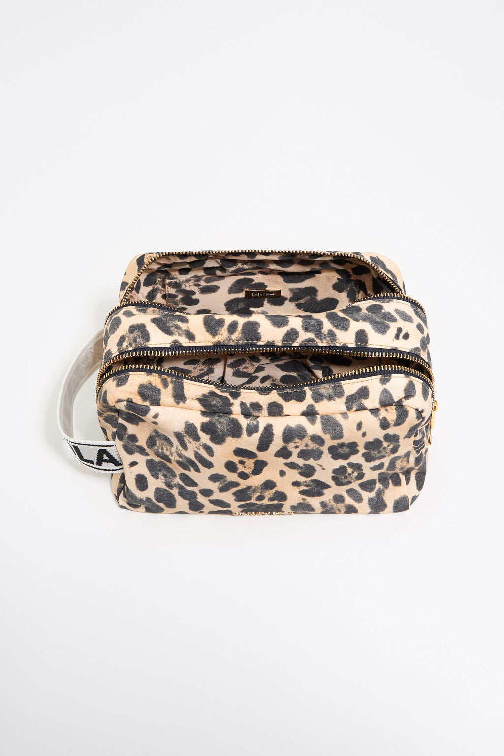 Large beige Leopard nylon make-up case
