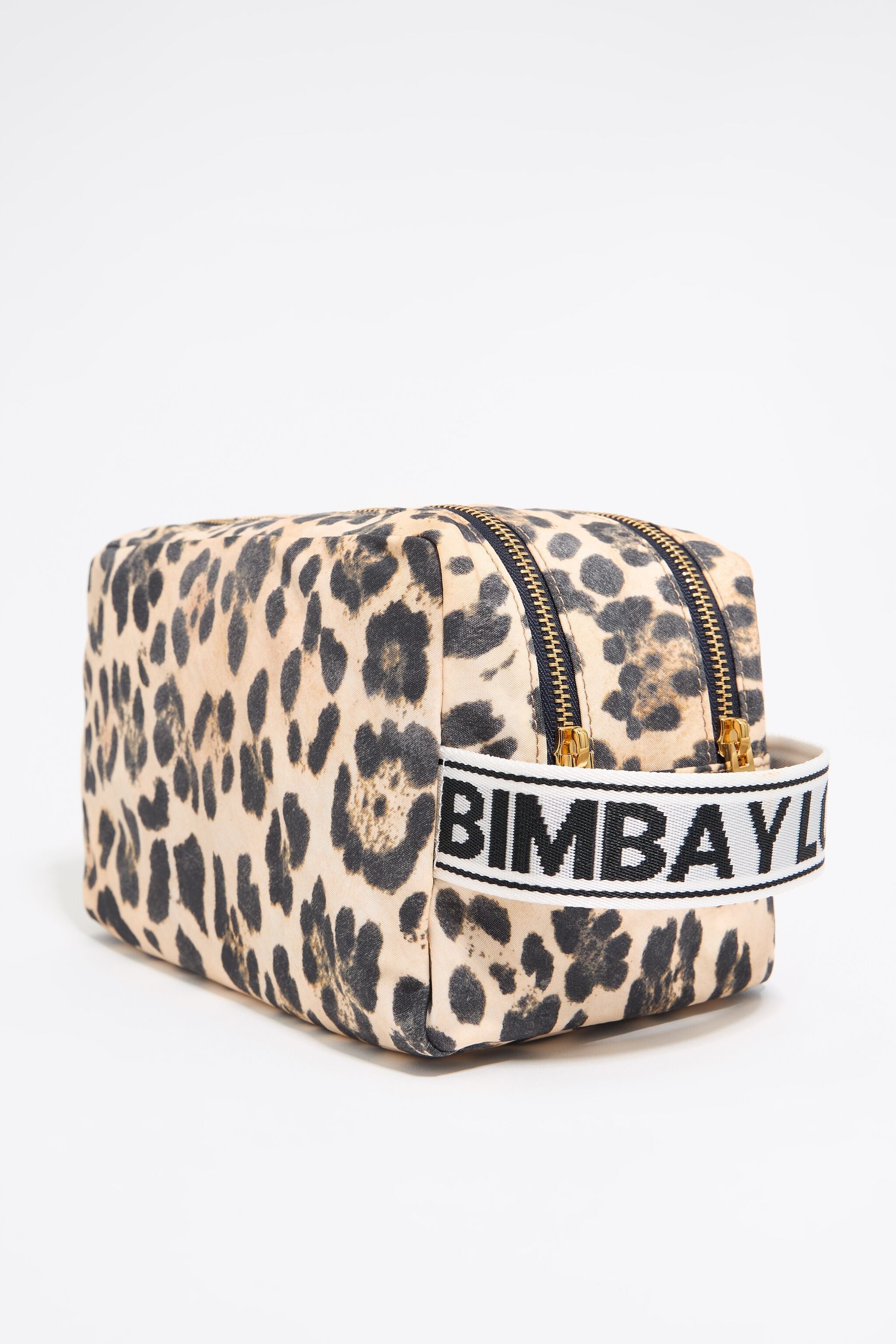 Large beige Leopard nylon make-up case