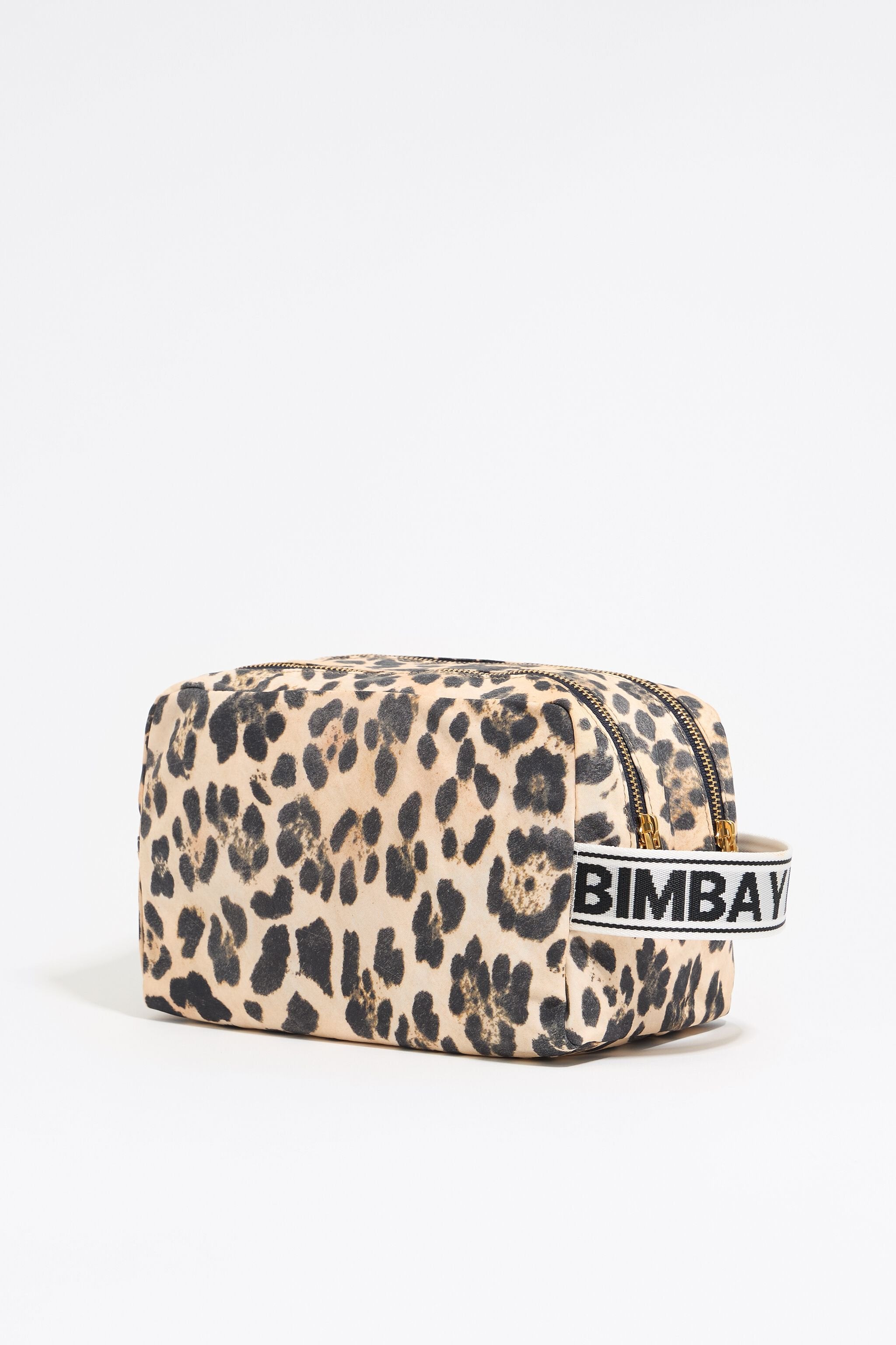 Large beige Leopard nylon make-up case