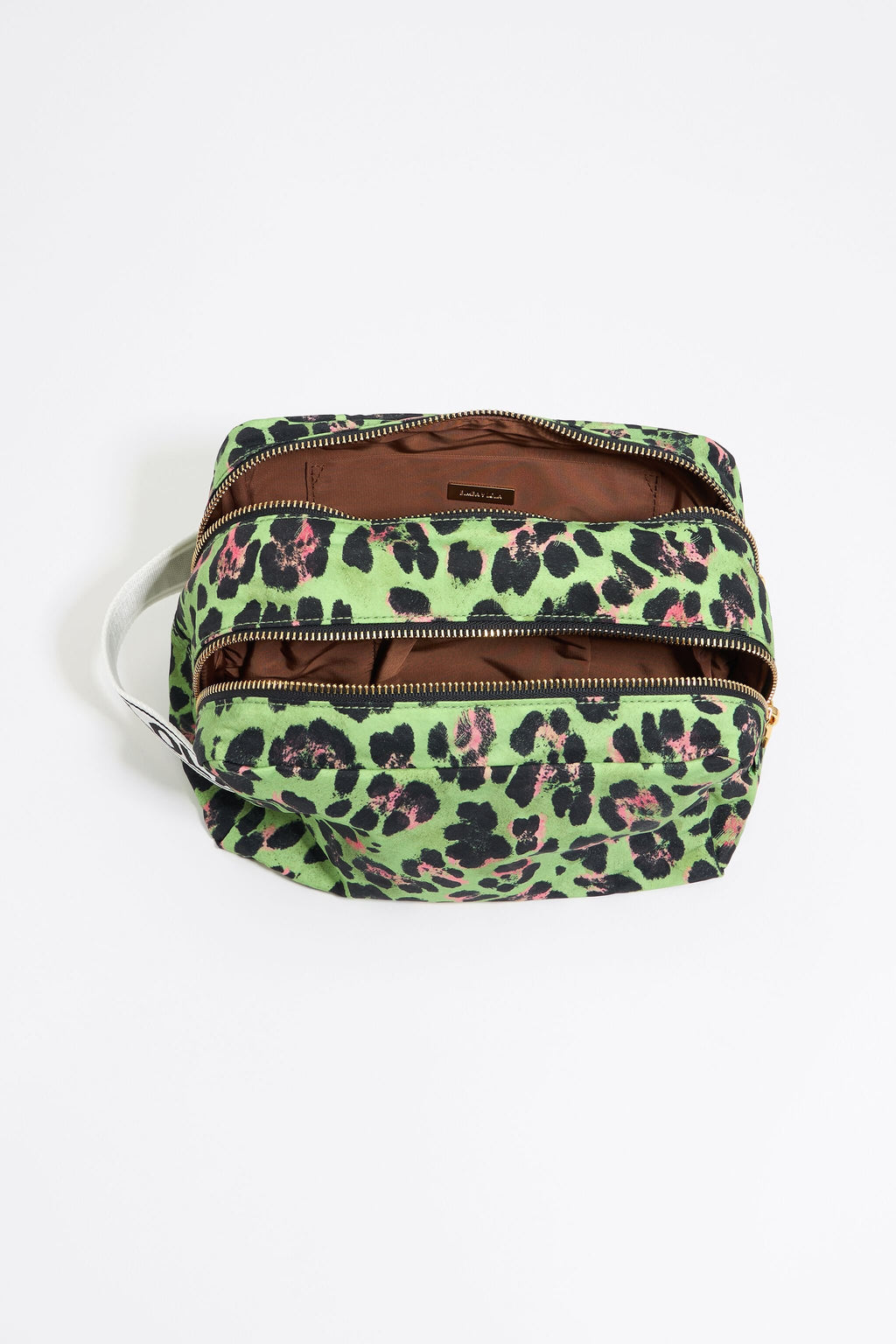 Large green Leopard nylon make-up case