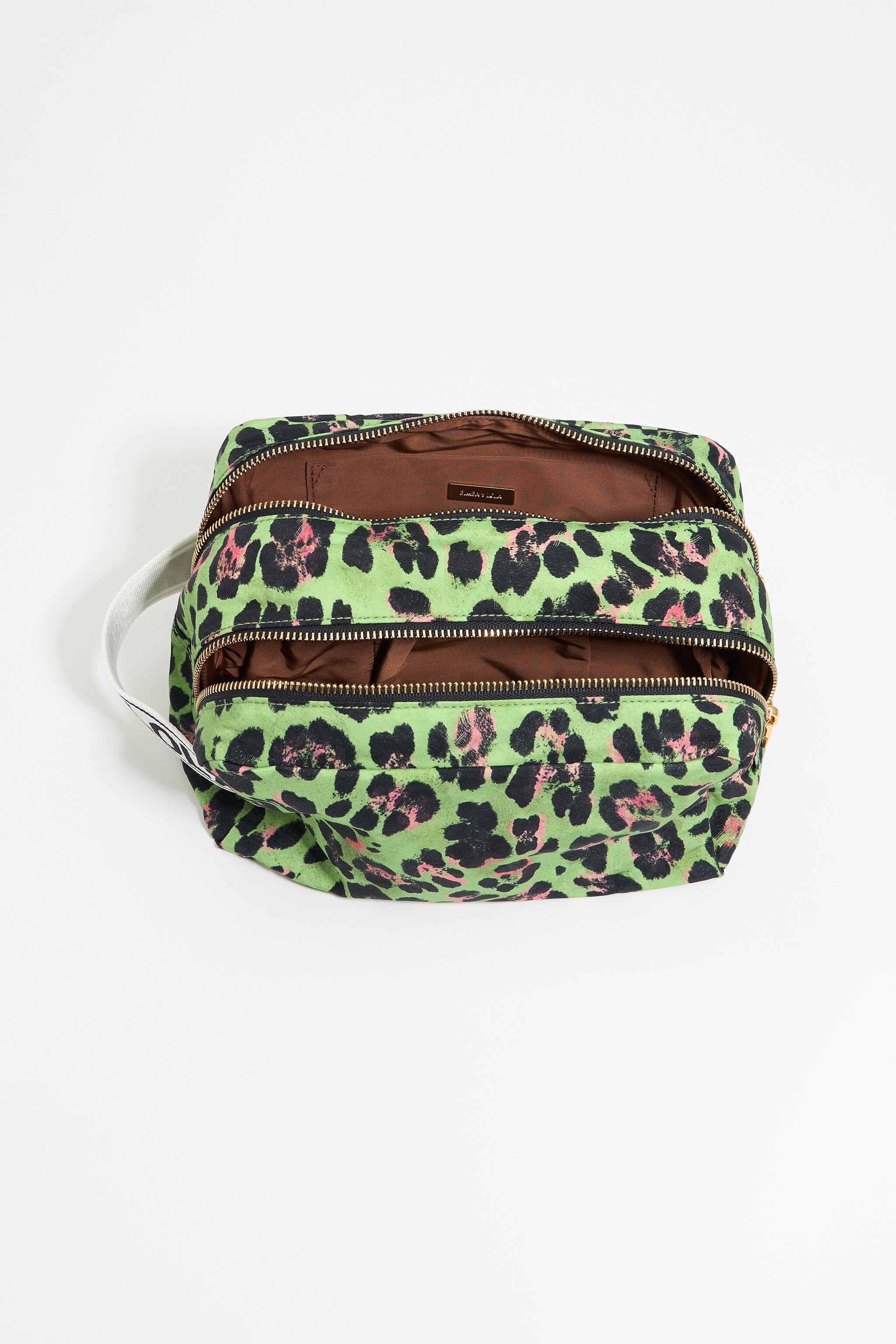 Large green Leopard nylon make-up case
