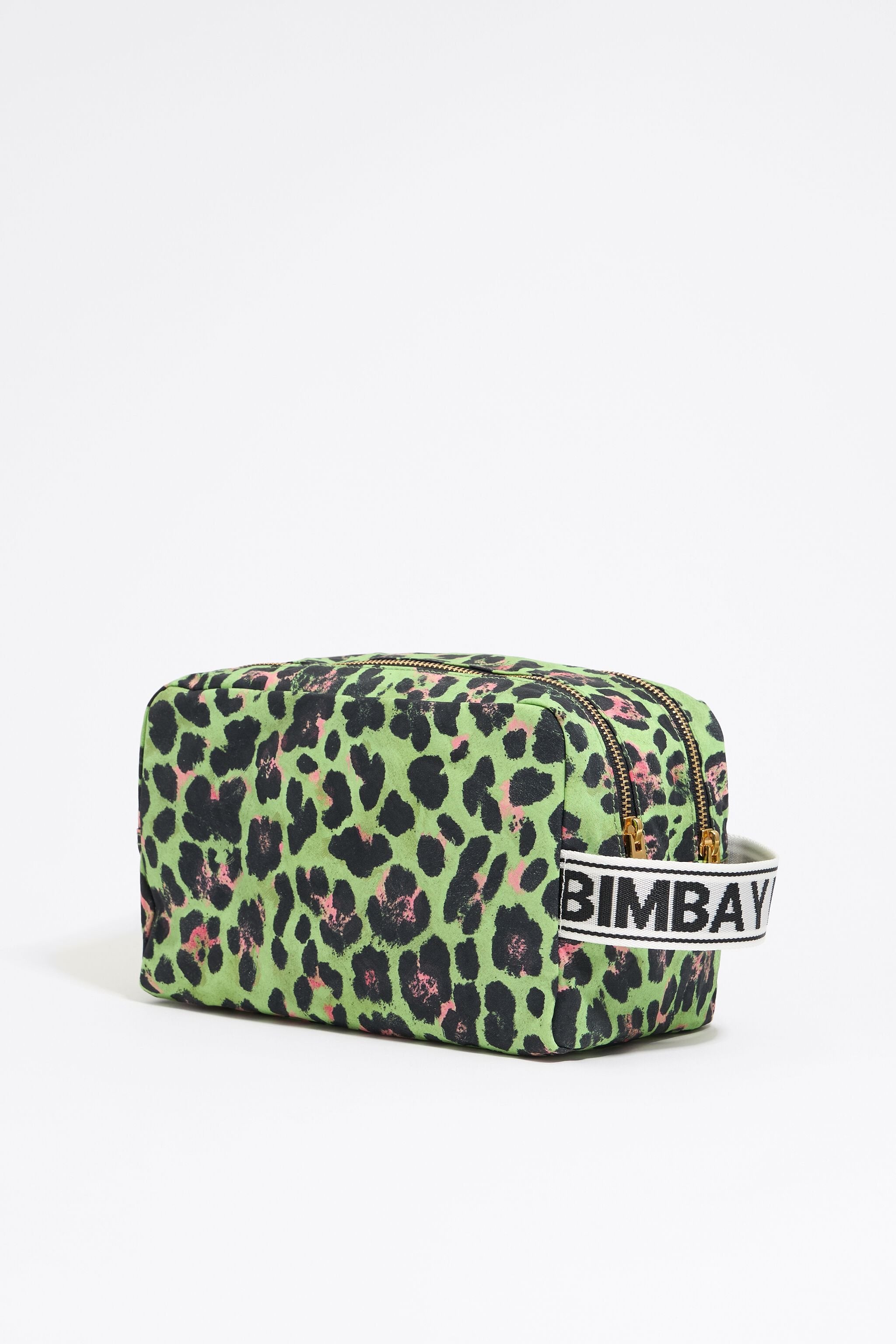 Large green Leopard nylon make-up case