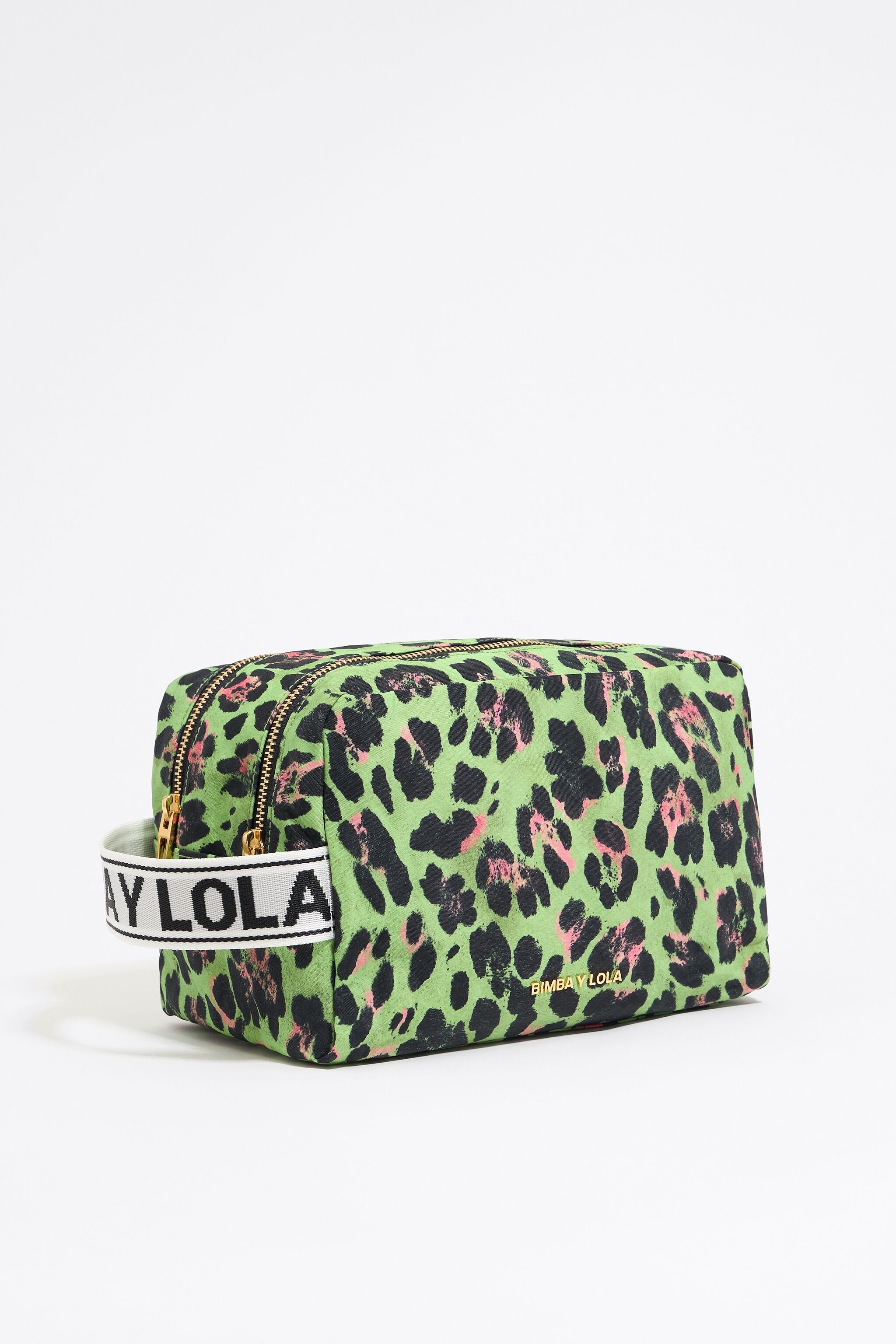 Large green Leopard nylon make-up case