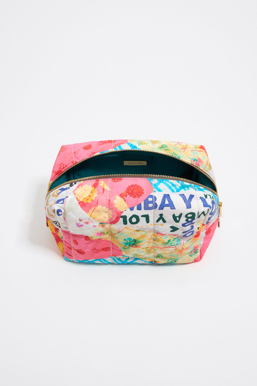 Medium pink nylon Patchwork make-up case