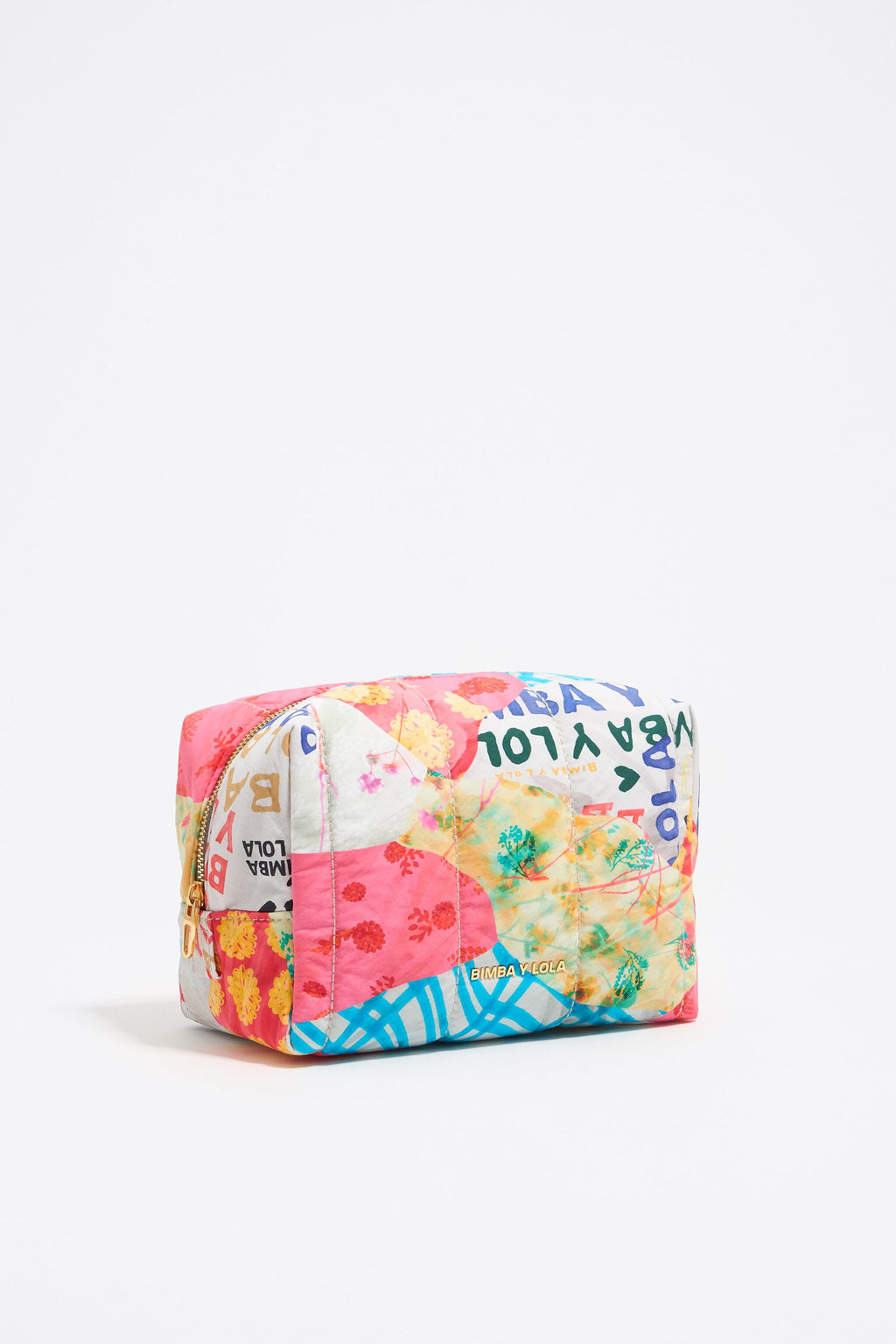 Medium pink nylon Patchwork make-up case