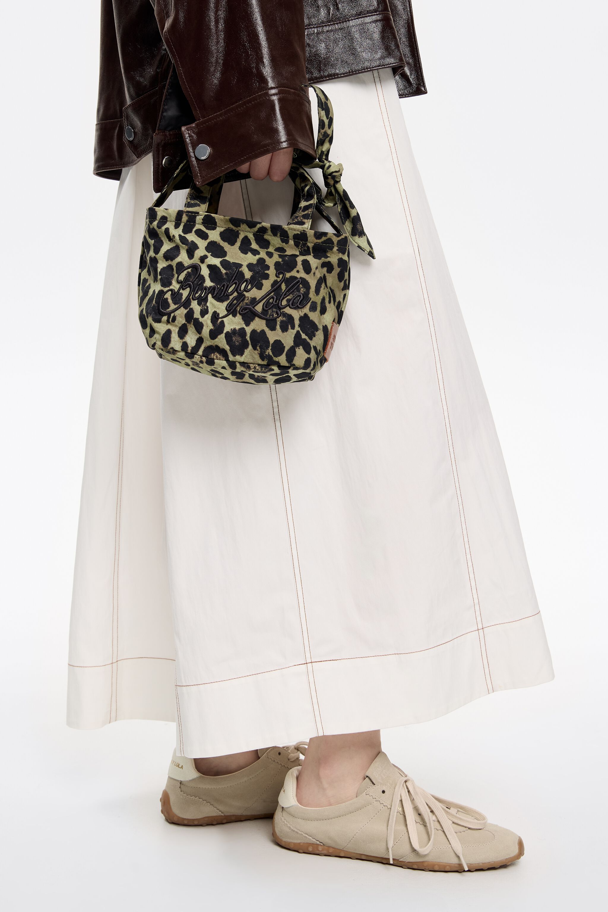 Khaki Leopard mini shopper bag