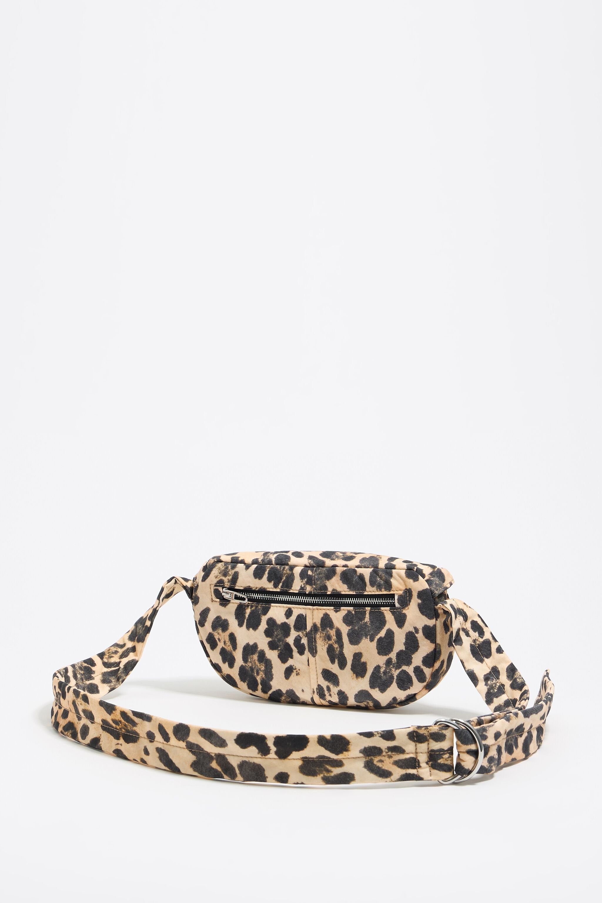Small beige Leopard nylon bumbag