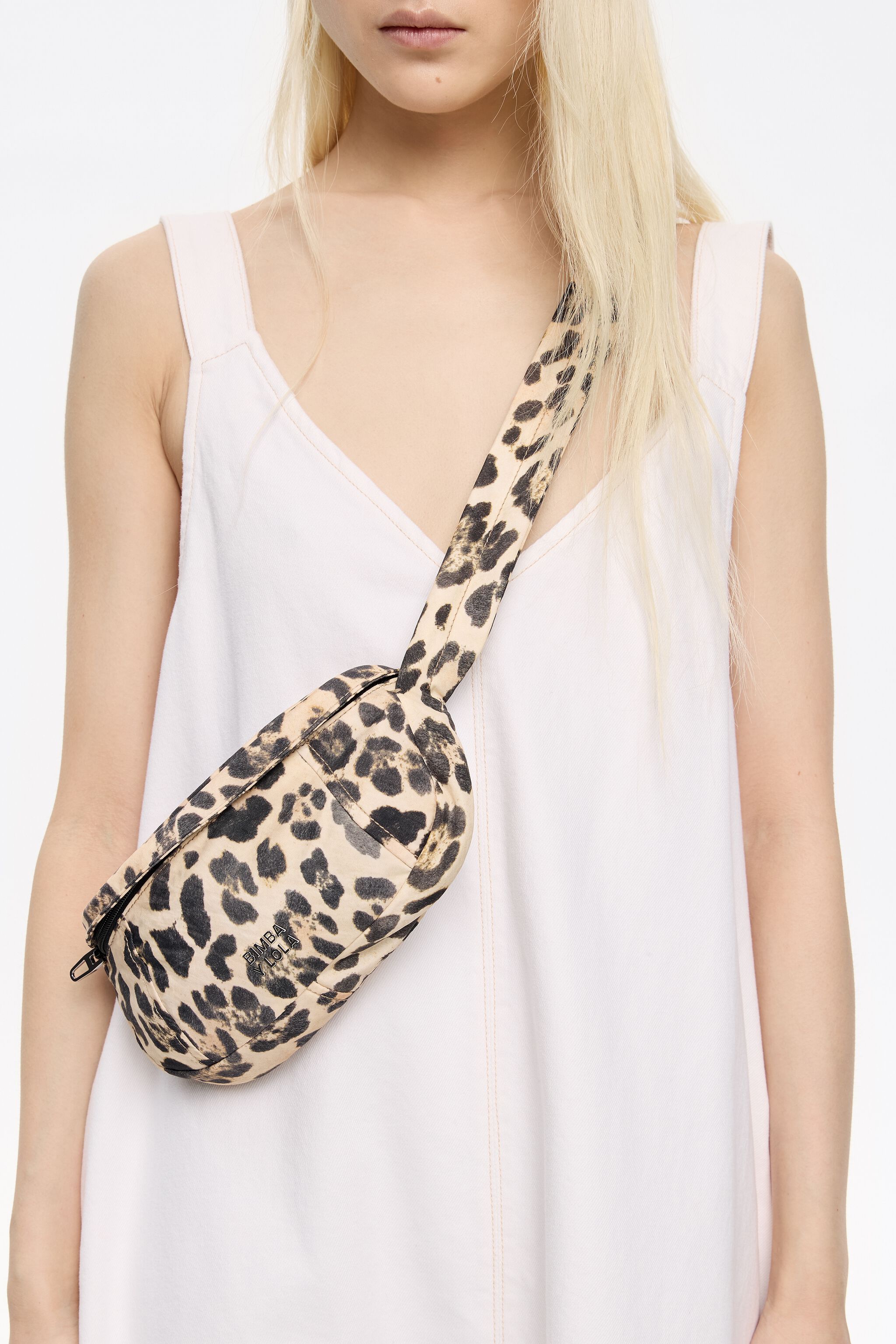 Small beige Leopard nylon bumbag