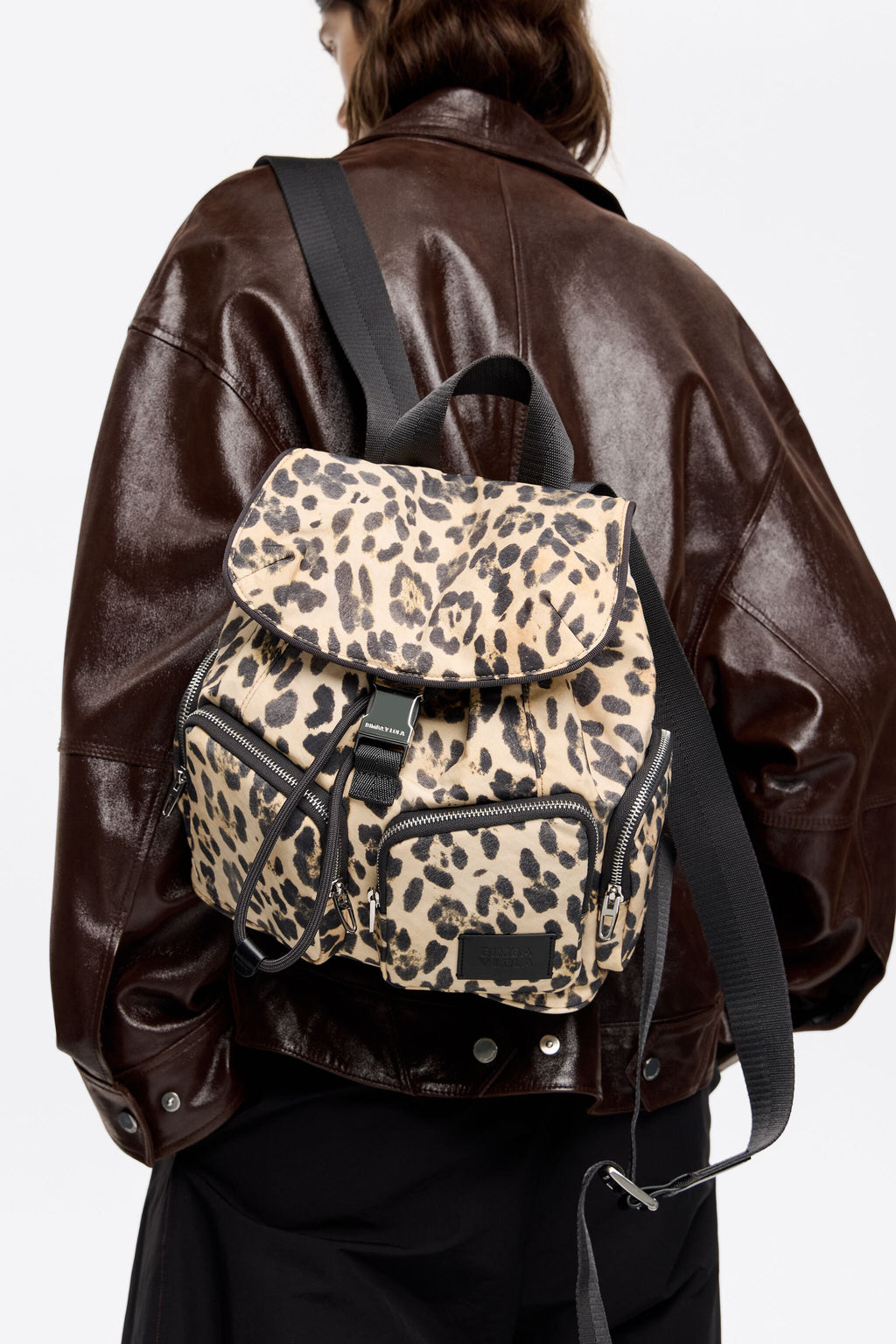 Medium beige Leopard nylon backpack
