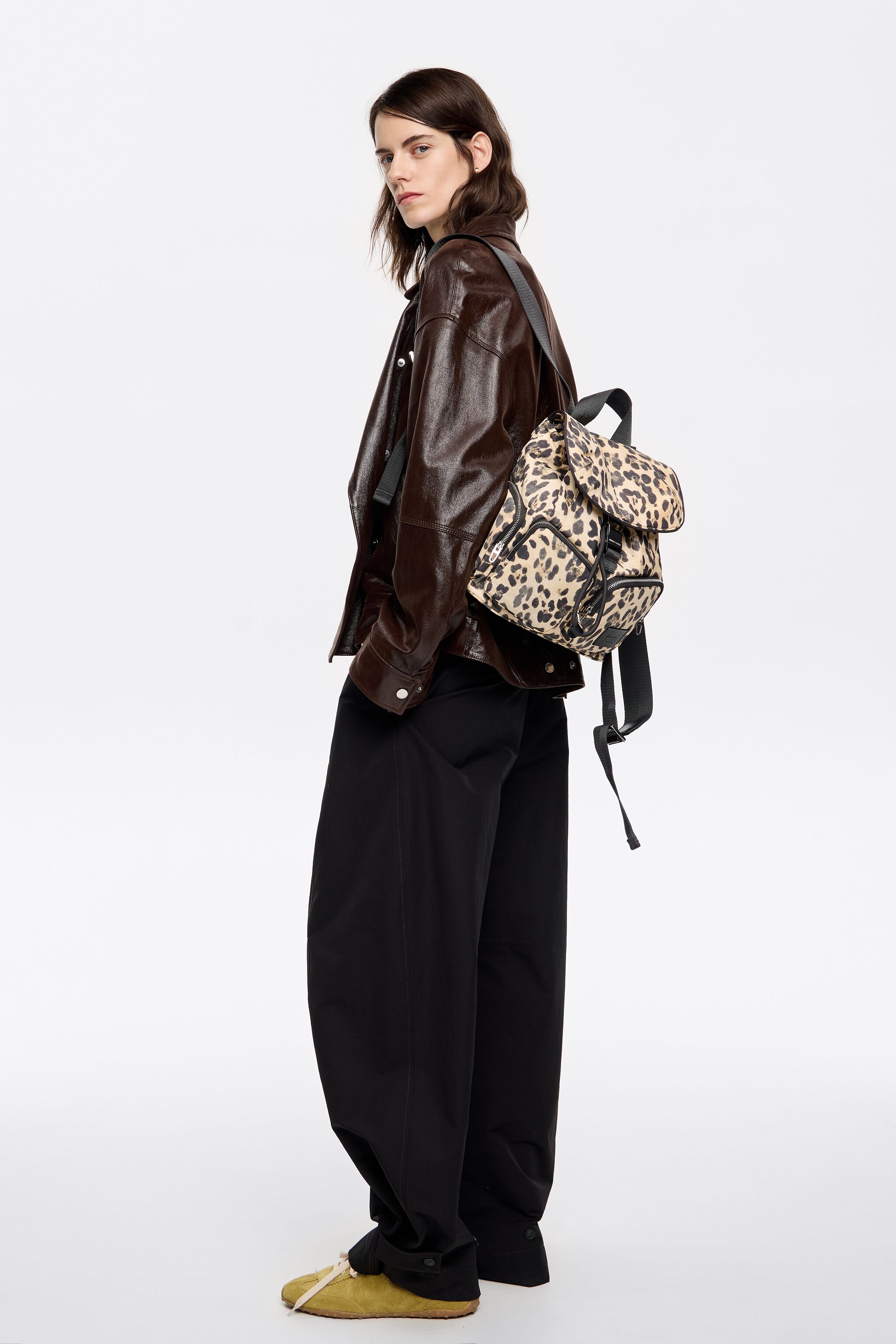 Medium beige Leopard nylon backpack