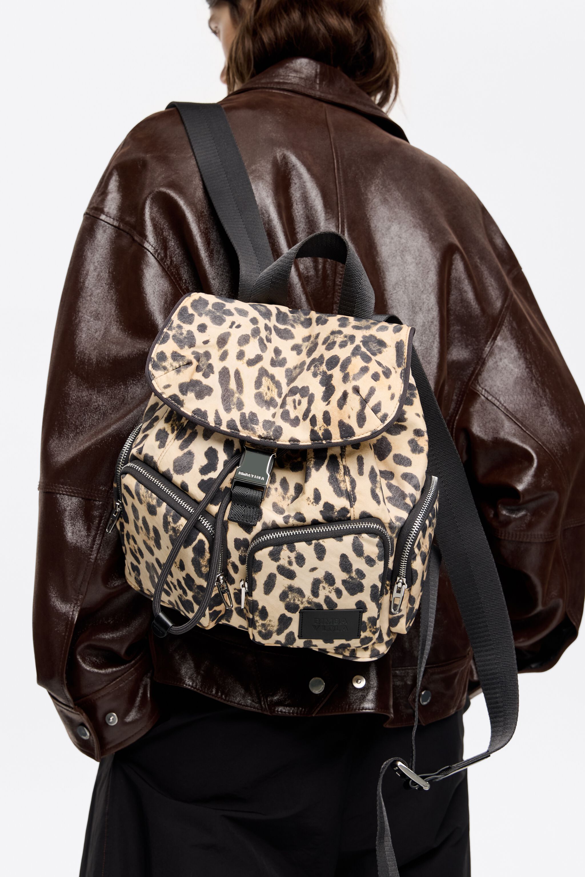 Medium beige Leopard nylon backpack
