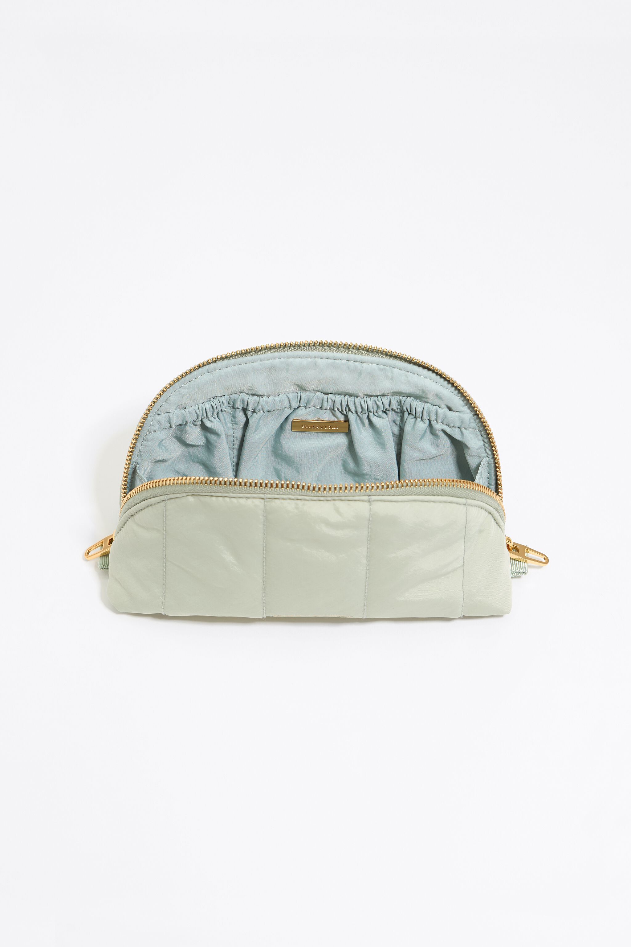 Medium aquamarine nylon half-moon make-up case