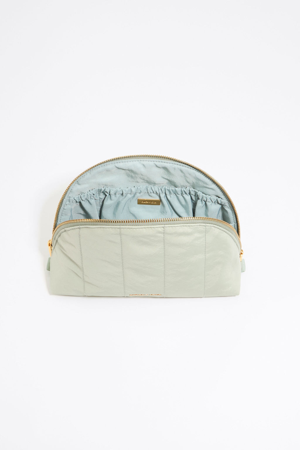 Large aquamarine nylon half-moon make-up case