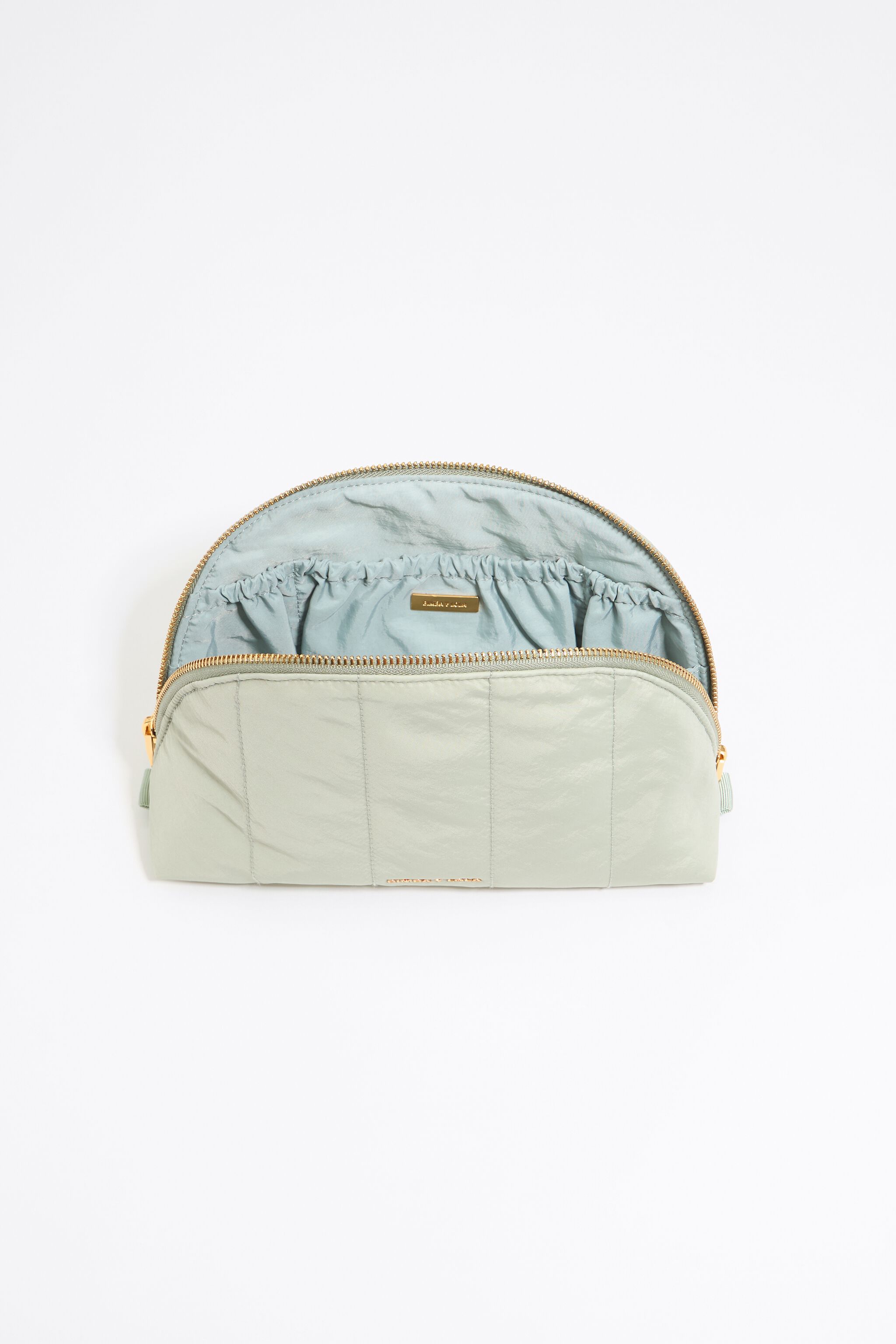 Large aquamarine nylon half-moon make-up case