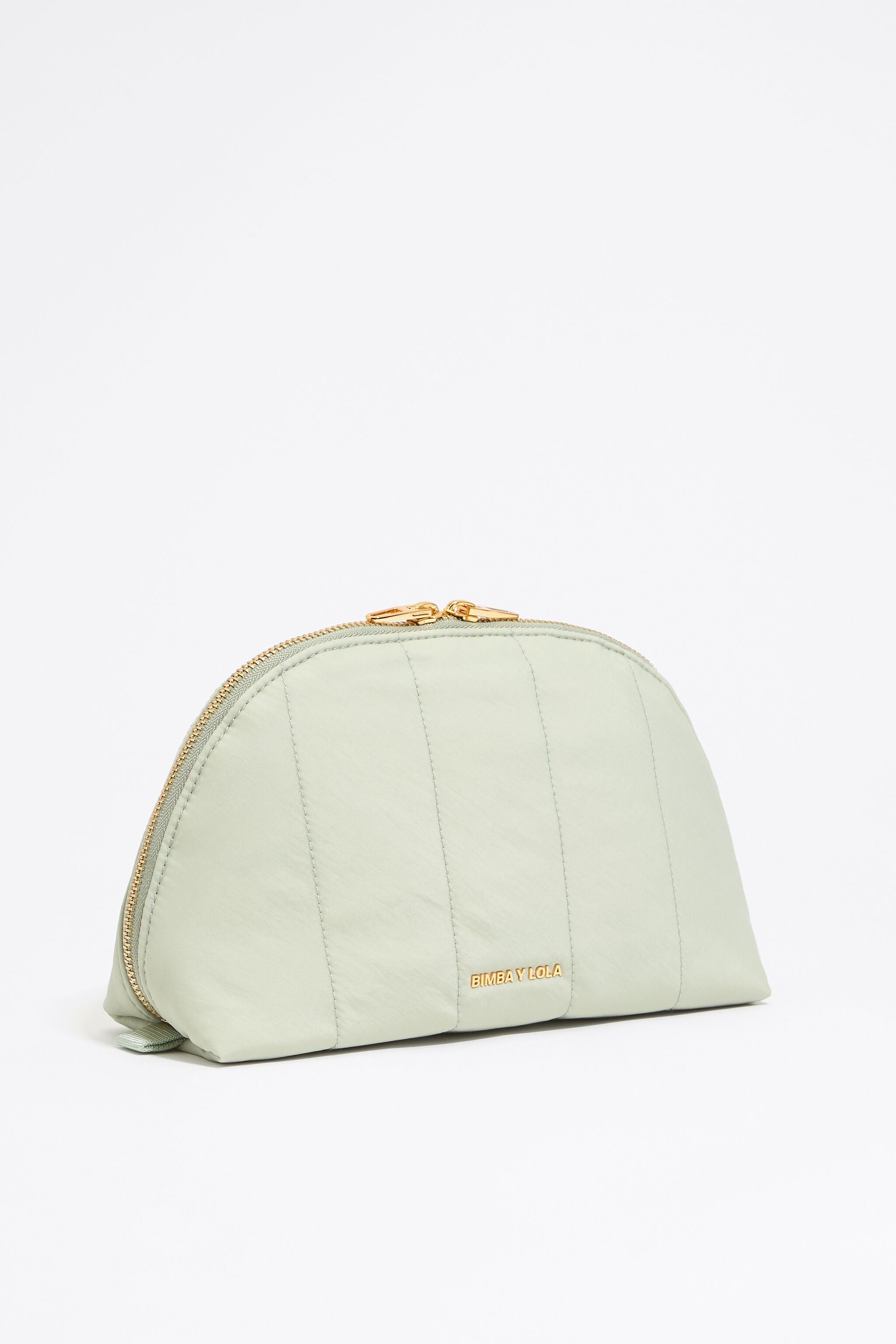 Large aquamarine nylon half-moon make-up case