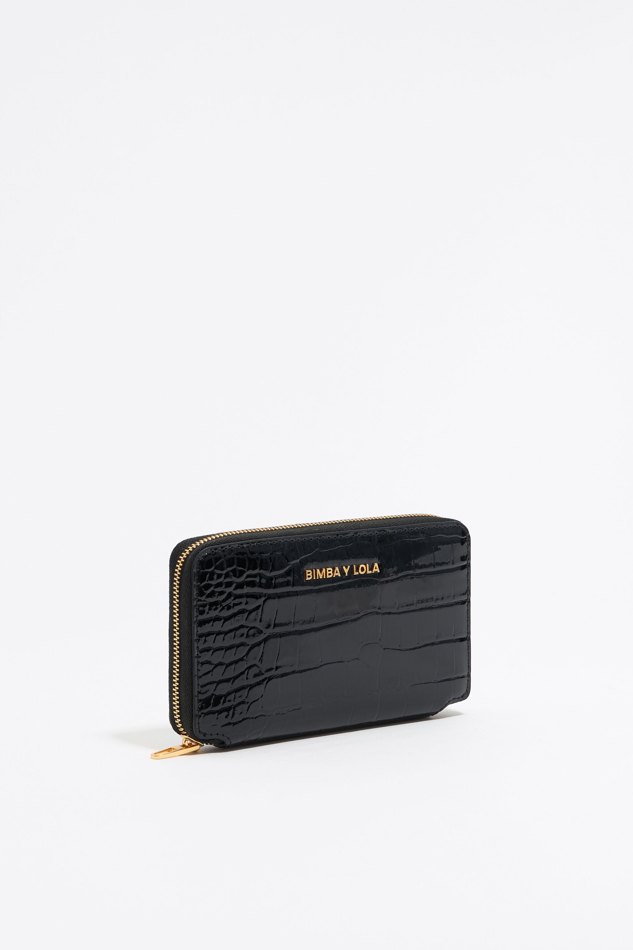 Black mock croc horizontal wallet