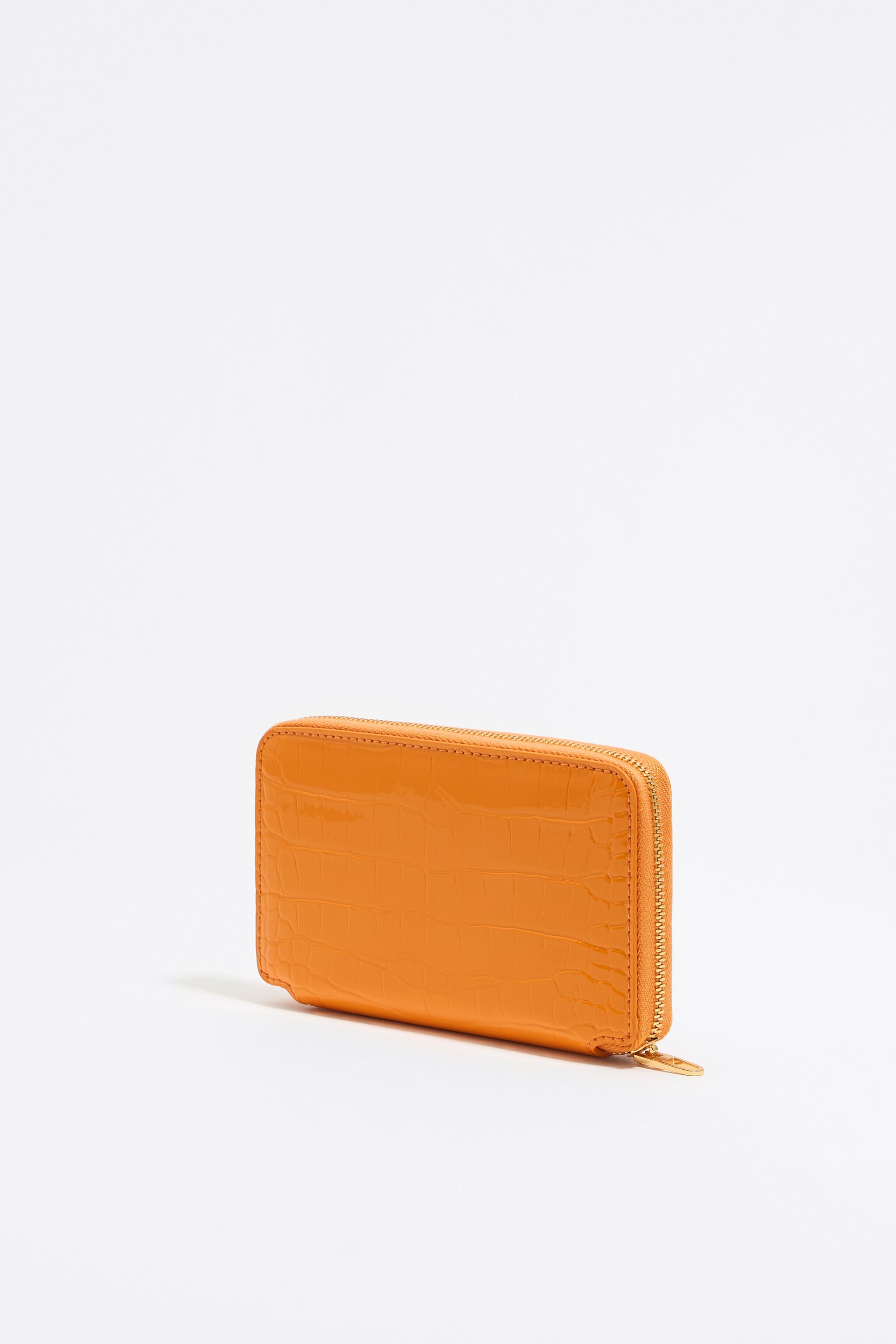 Orange mock croc horizontal wallet