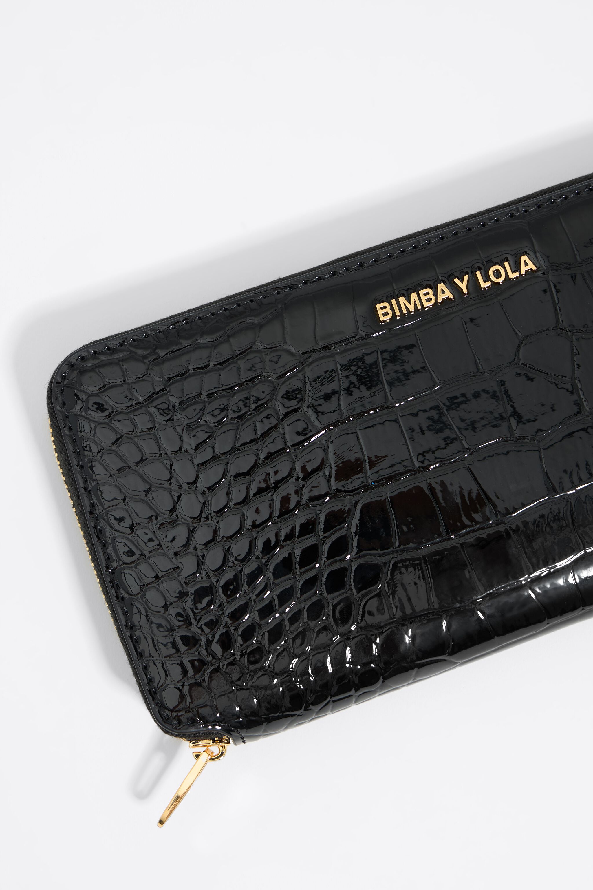 Black mock croc horizontal wallet