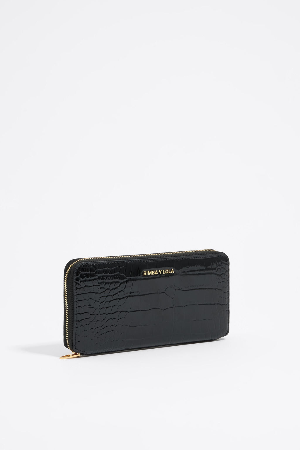 Black mock croc horizontal wallet
