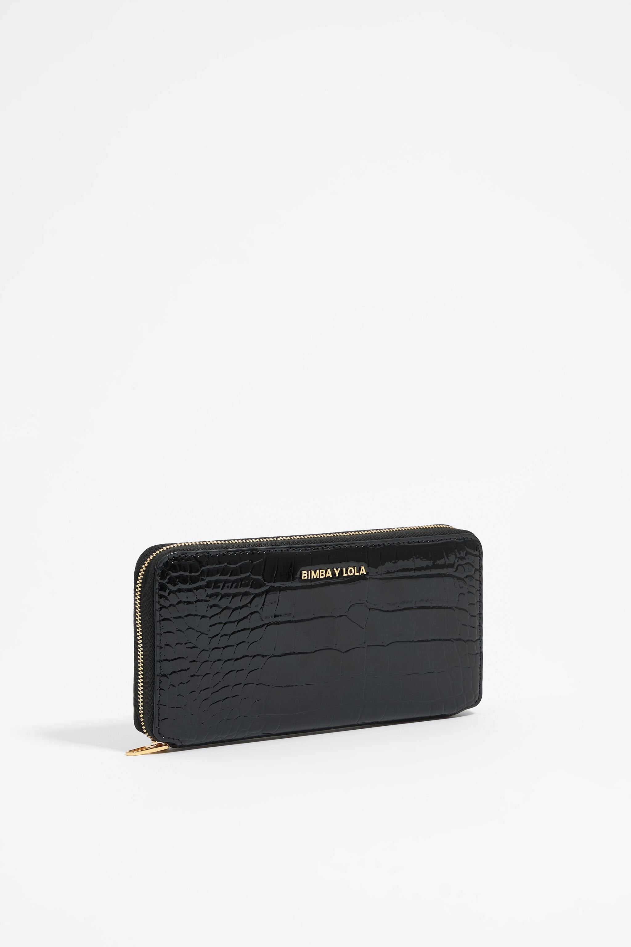 Black mock croc horizontal wallet
