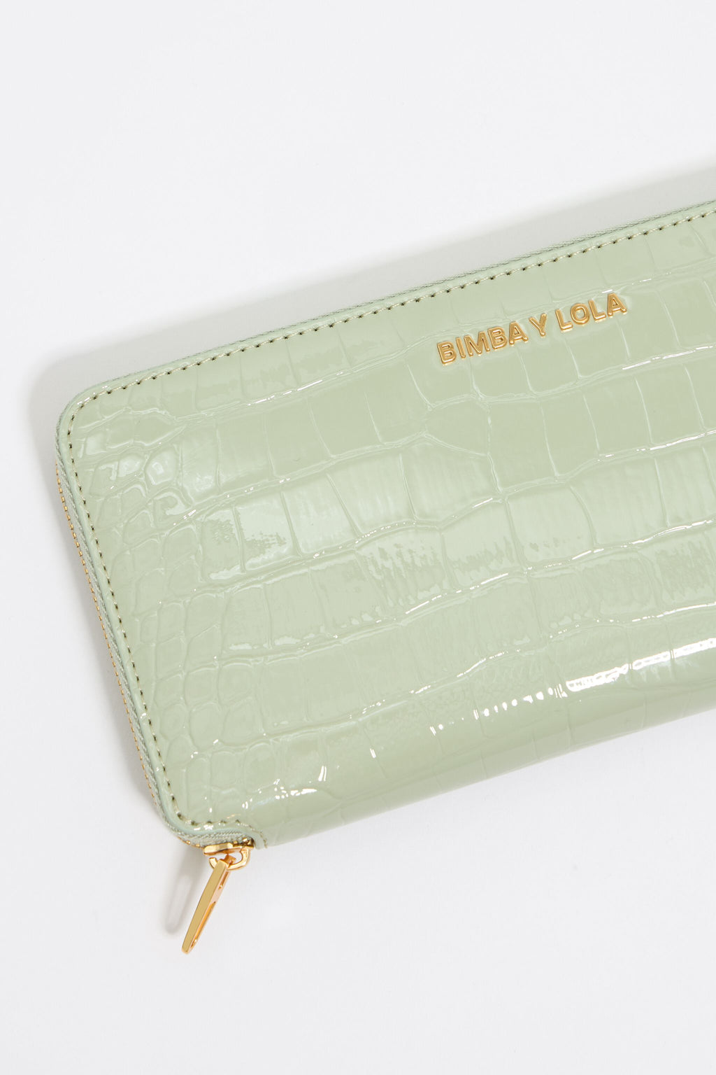 Pastel green mock croc horizontal wallet